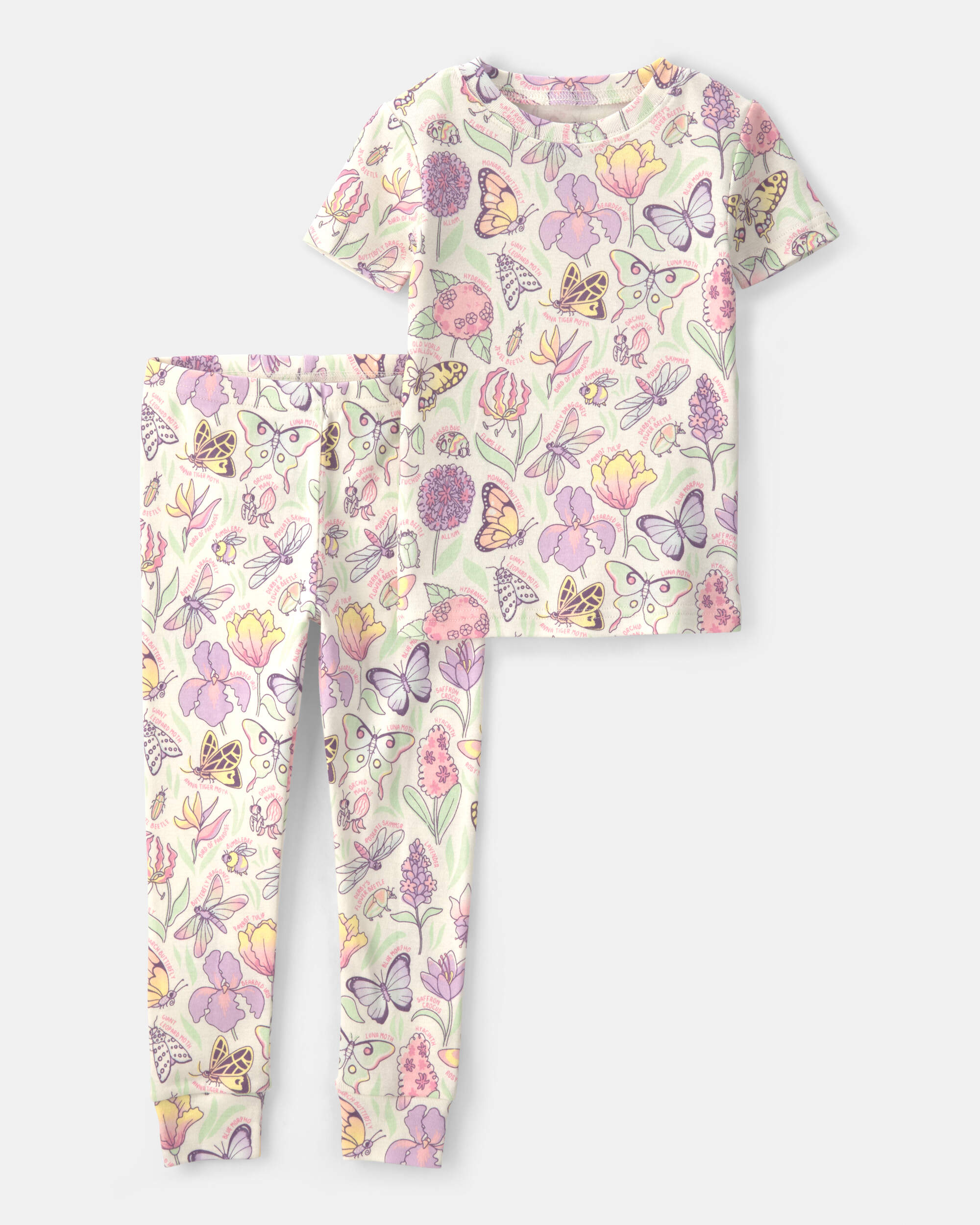 Baby Girl Butterfly 100% Cotton Snug Fit 2-Piece Pajama Set - Cream