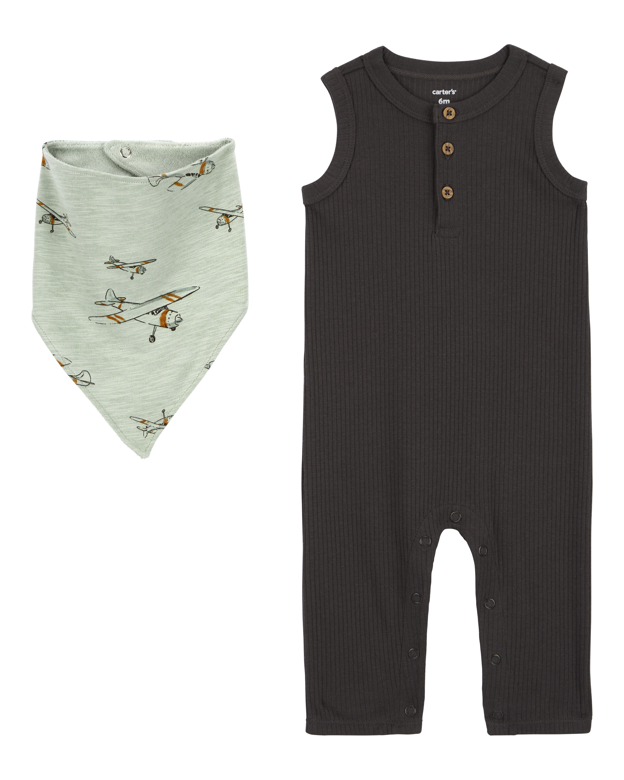 Baby 2-Piece Drop Needle Jumpsuit & Bandana Bib Set