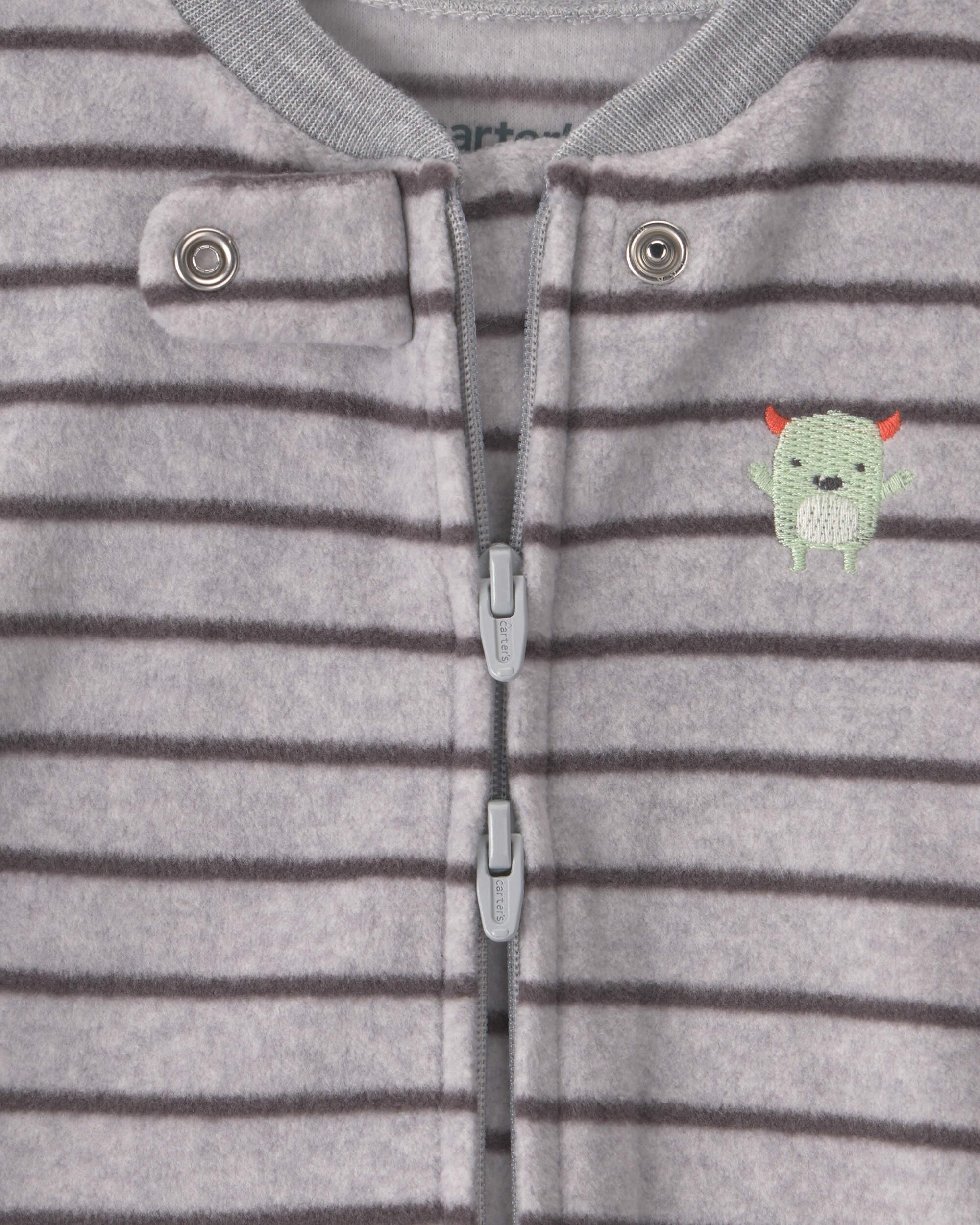 Baby Boy Monster Striped Fleece 2-Way Zip Sleeper - Grey