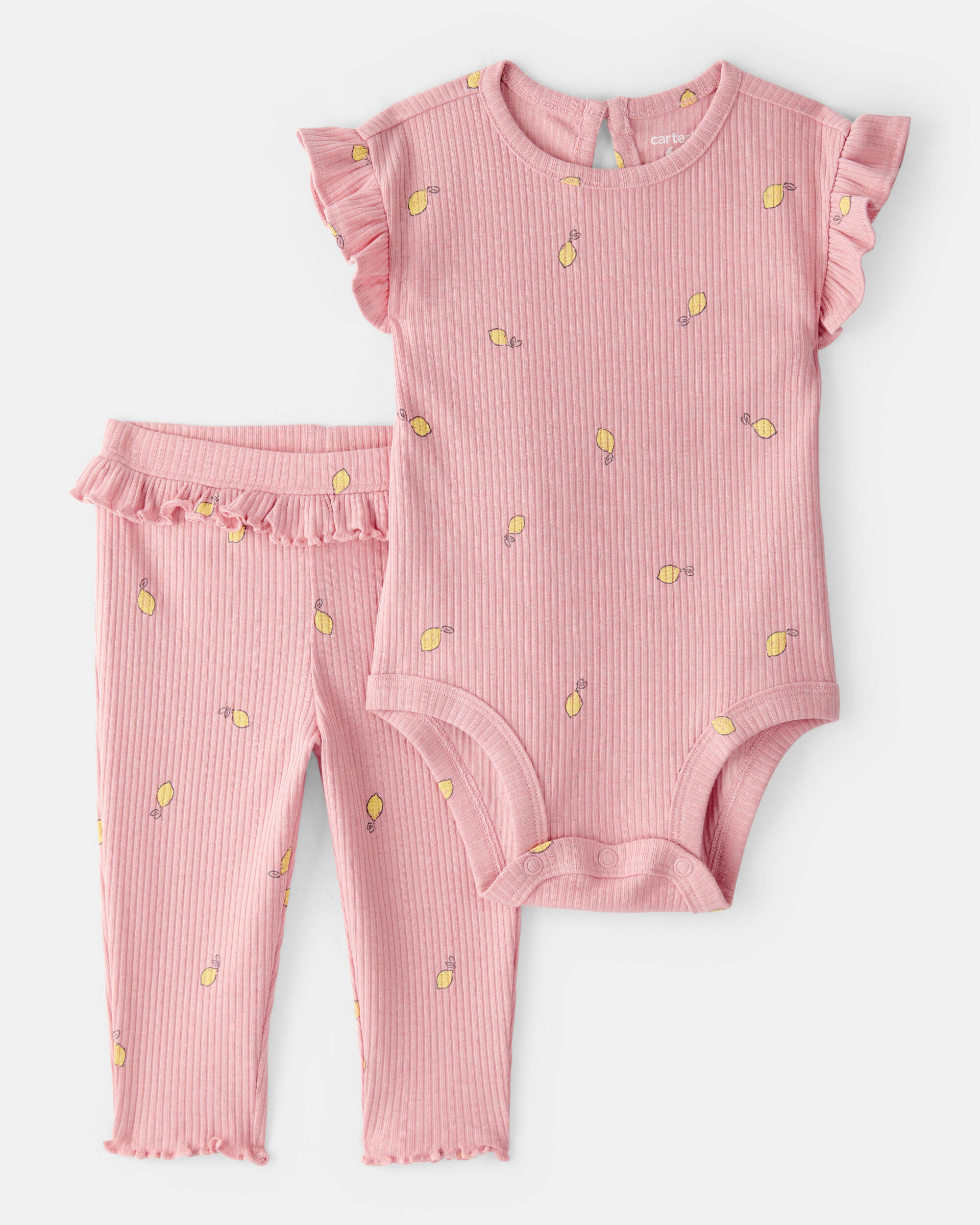 Baby Girl Lemon Bodysuit & Pant Set - Pink
