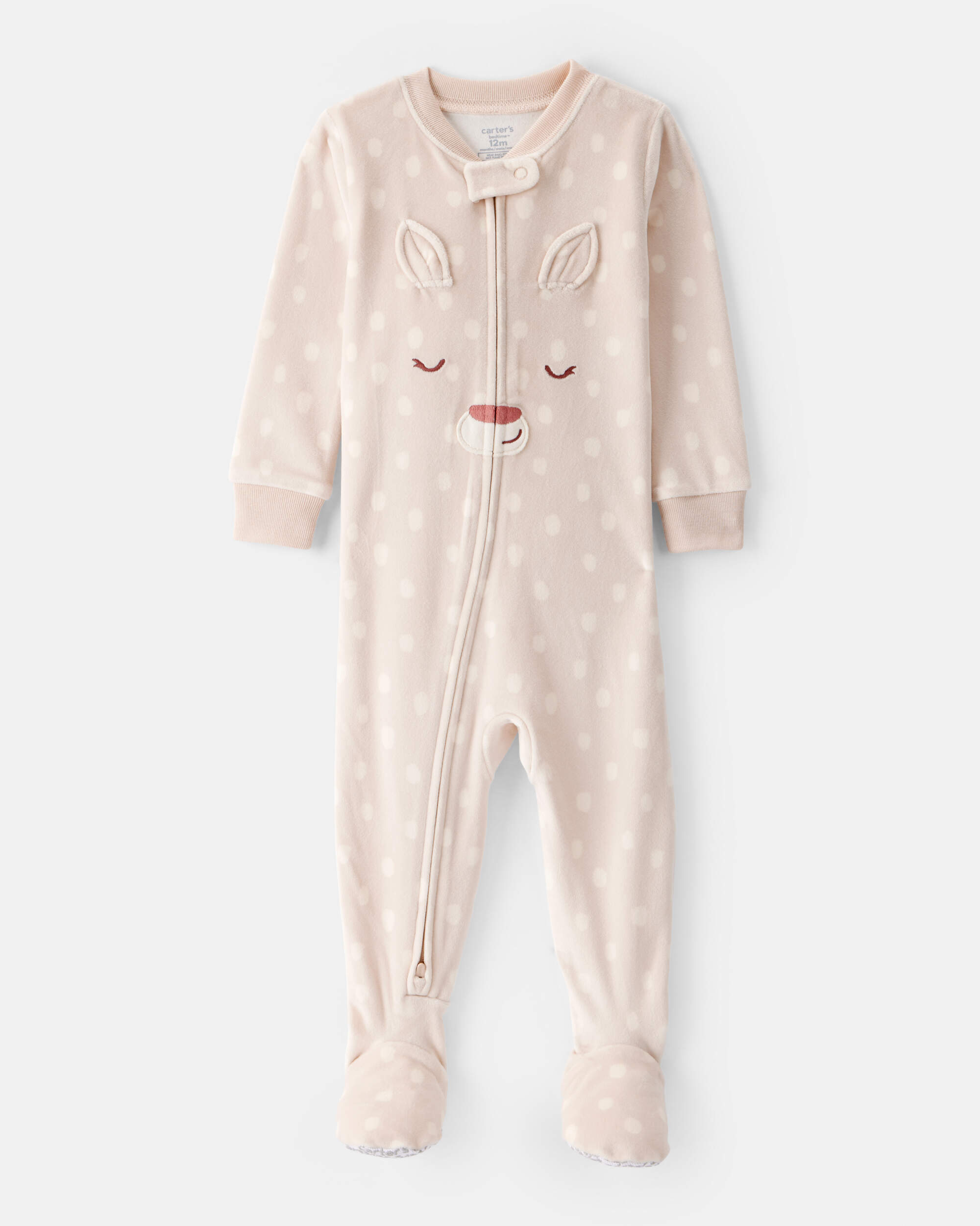 Toddler Girl Deer Print DreamPlush Snug Fit Long-Sleeve 2-Way Zip 1-Piece Pyjamas - Brown