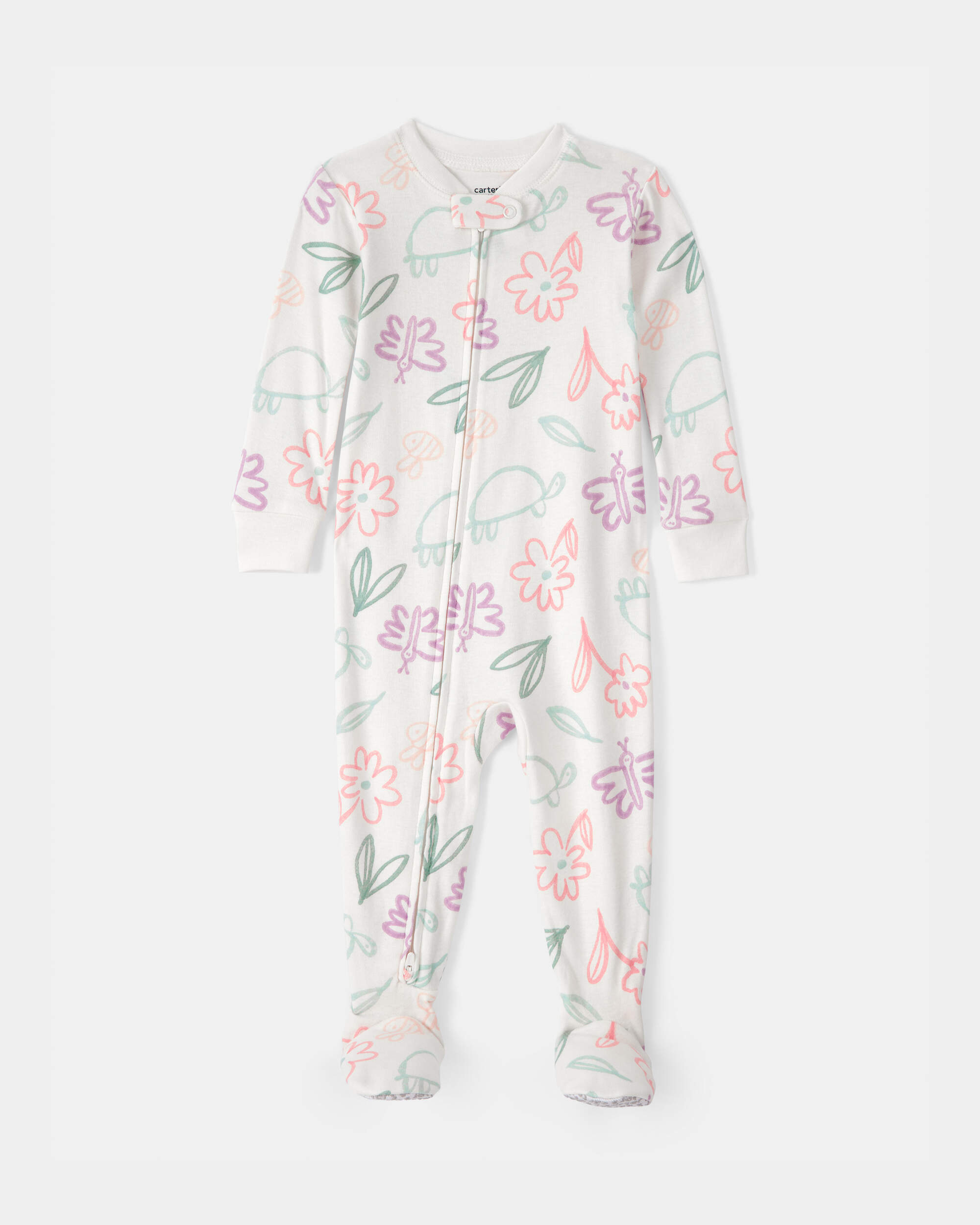 Baby Girl Floral 100% Cotton Snug Fit 1-Piece Pyjama Set - White