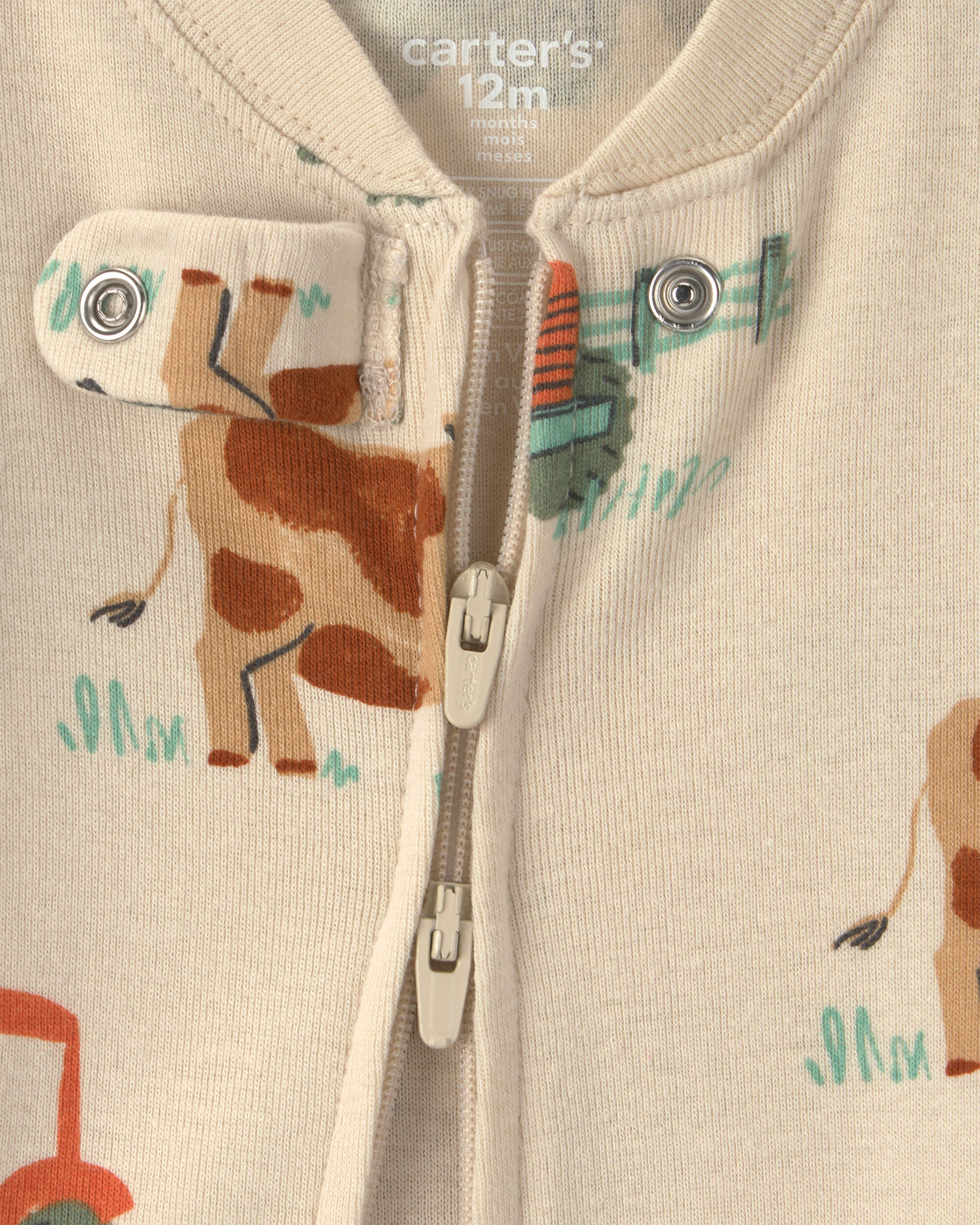 Baby Boy 1-Piece Farm 2-Way Zip 100% Cotton Snug Fit Footed Pyjama - Cream