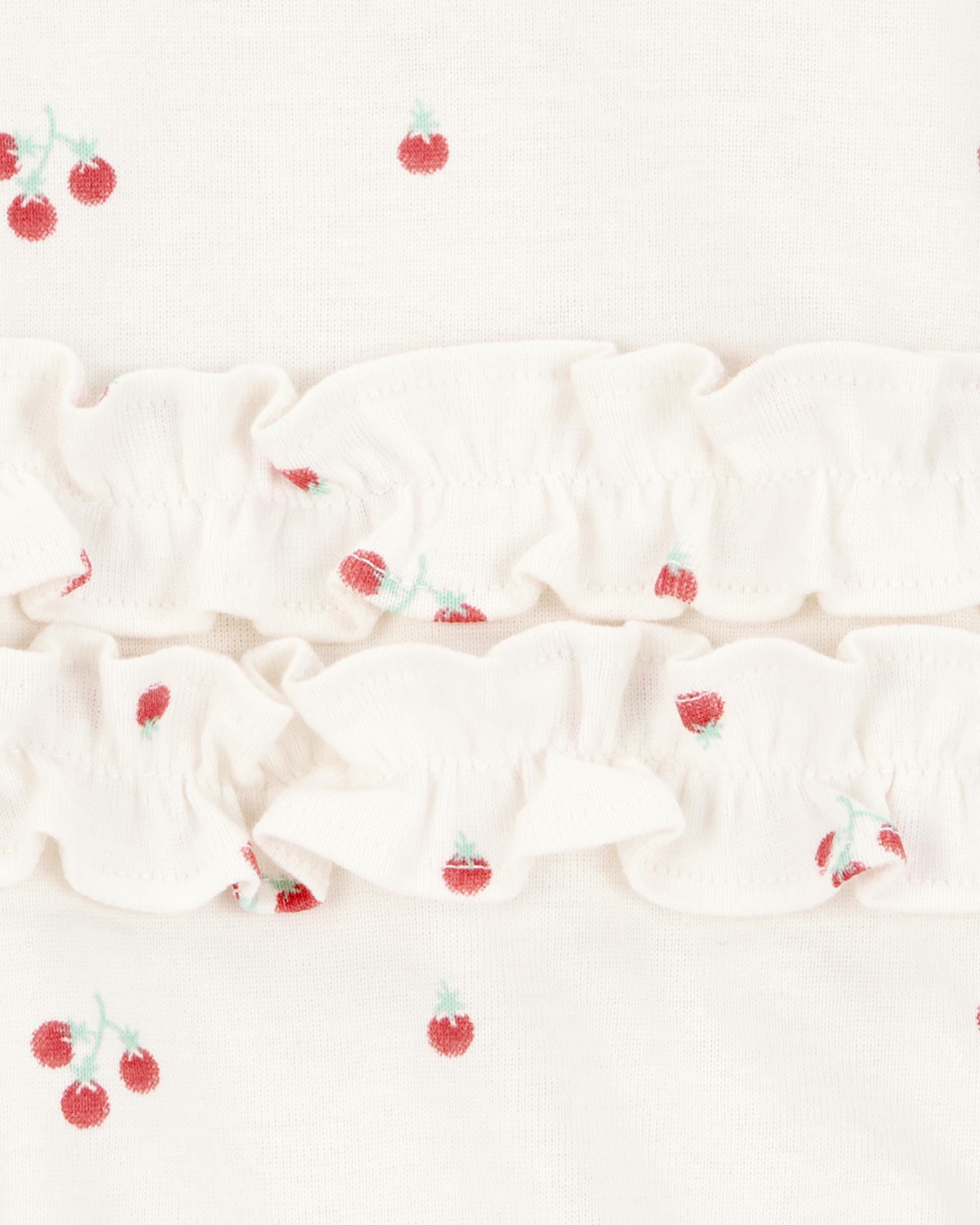 Baby Girl Tomato Print Short-Sleeve Cotton Romper - Ivory