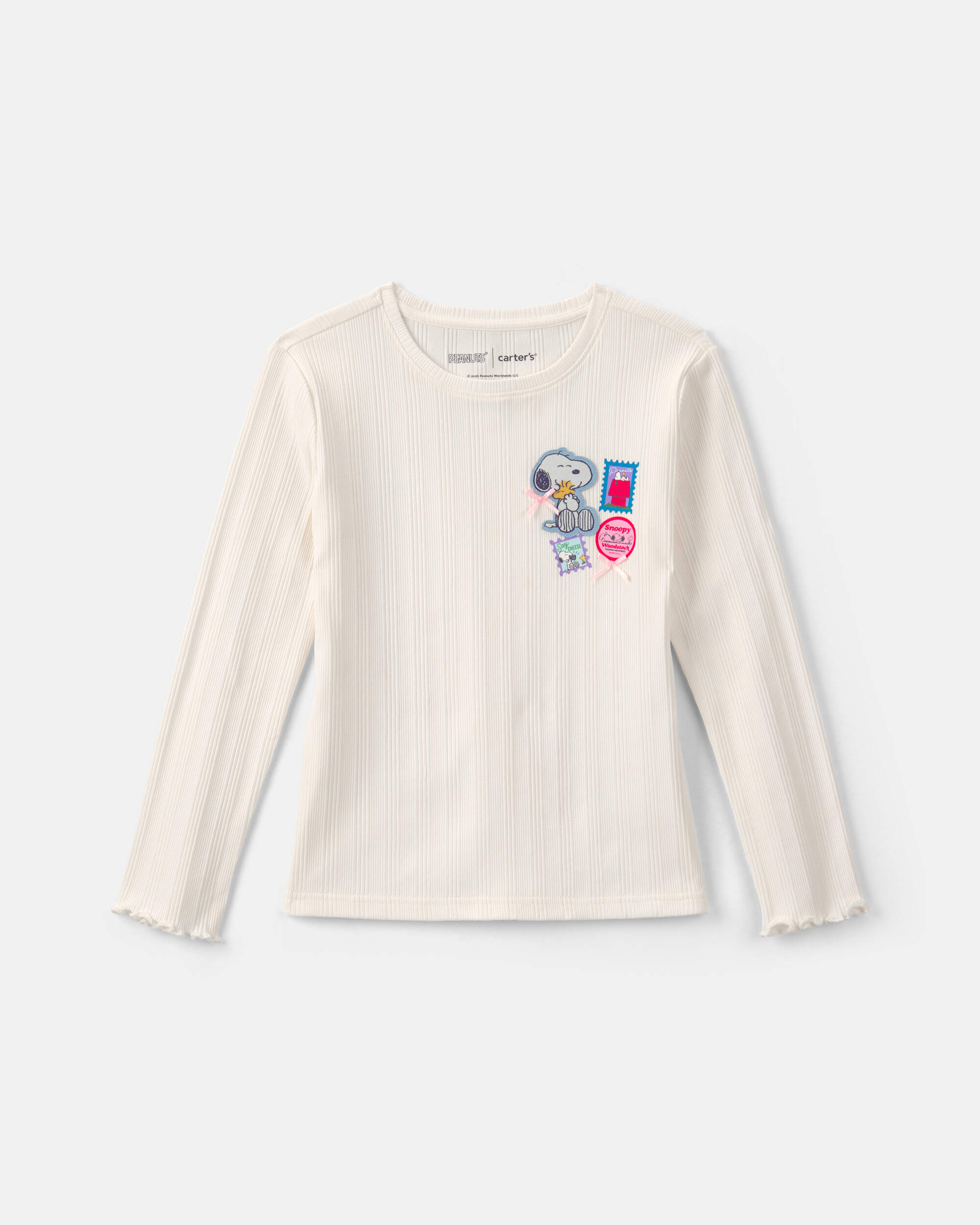 Girls Snoopy Ribbed Long-Sleeve Top - Cream