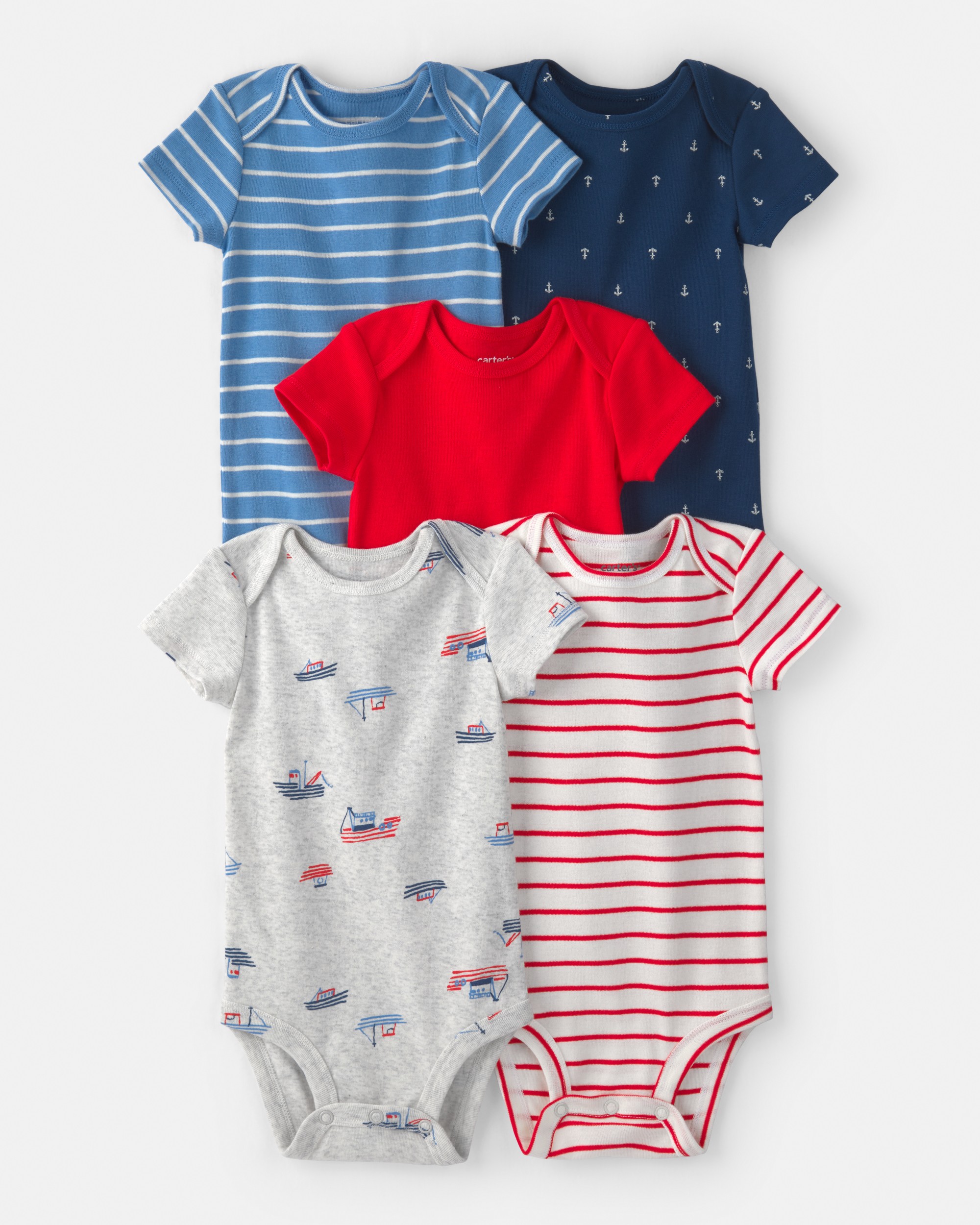 Baby 5-Pack Nautical Multipack Bodysuits - Red/White/Blue