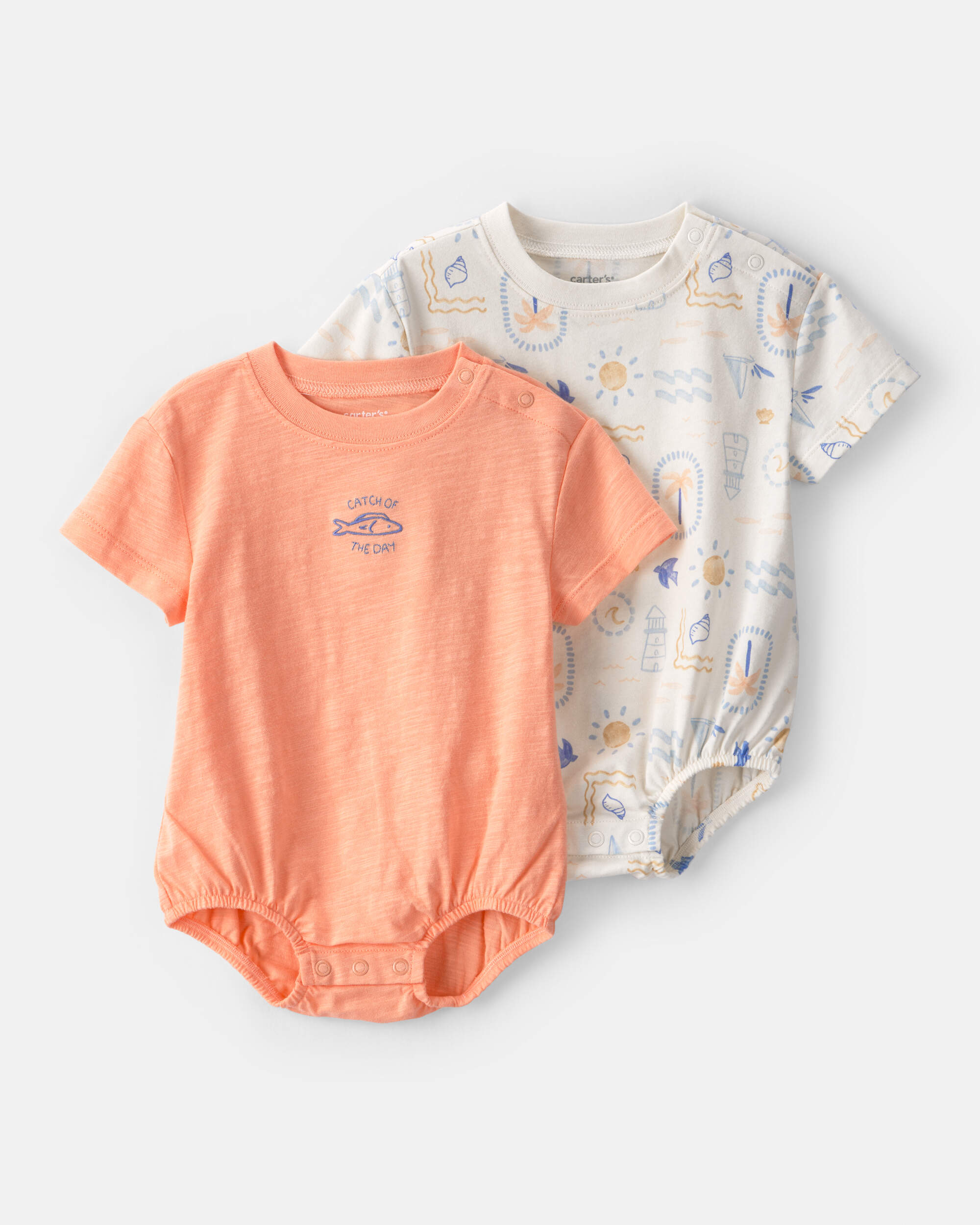 Baby 2-Pack Beach Multipack Bubble Rompers - Orange/Ivory