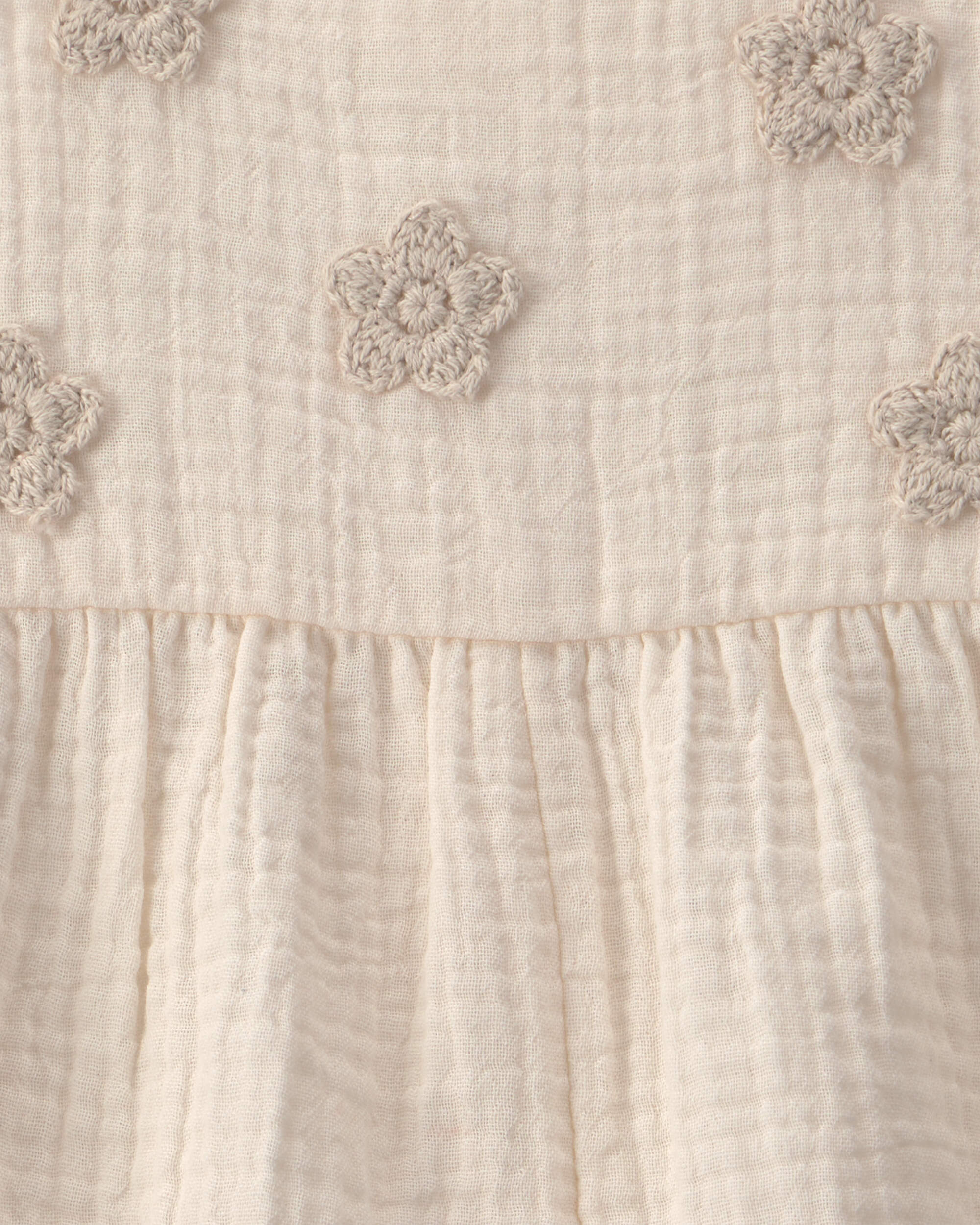 Baby Girl Floral Applique Sleeveless Romper - Ivory