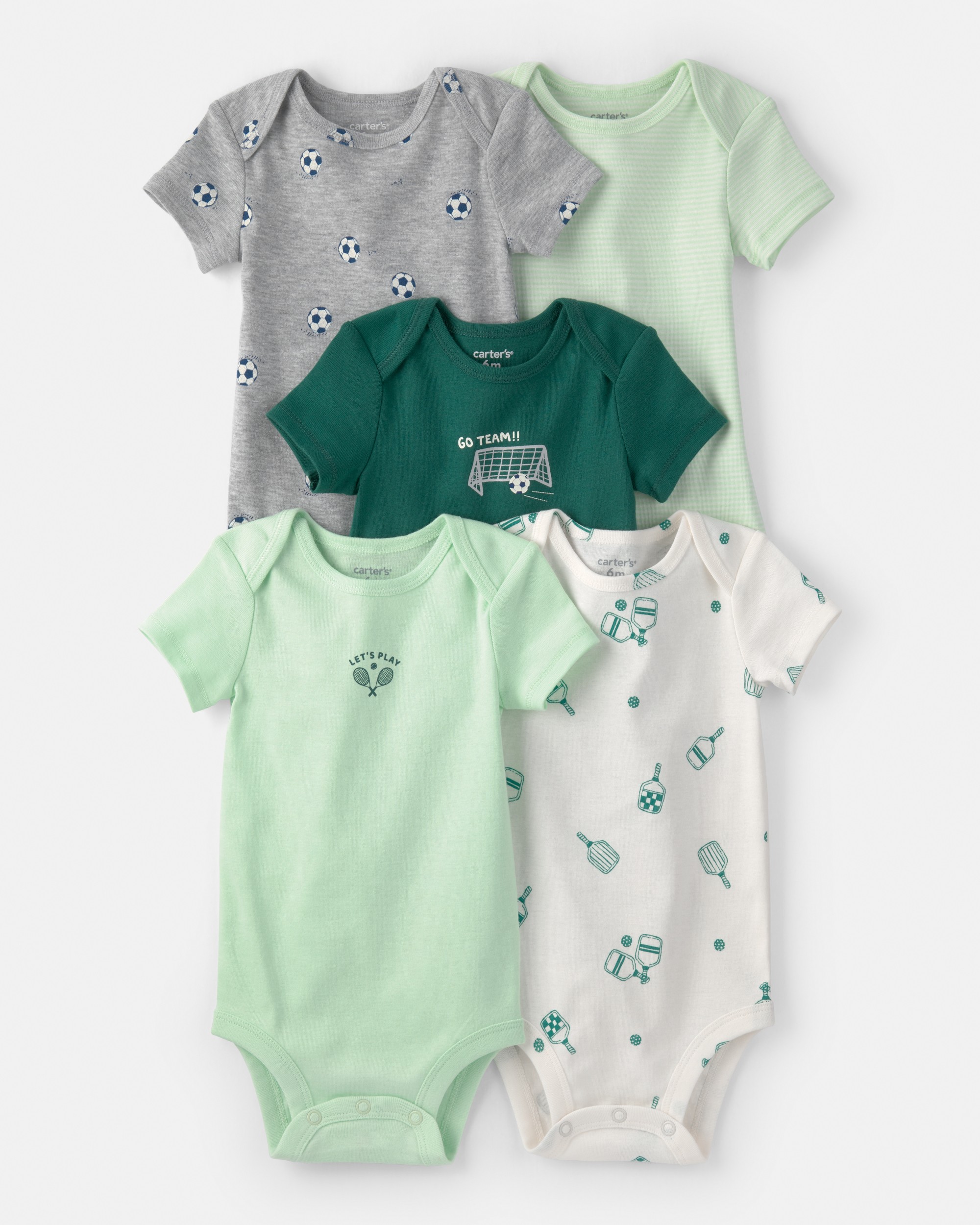 Baby 5-Pack Sports Multipack Bodysuits - Green/White