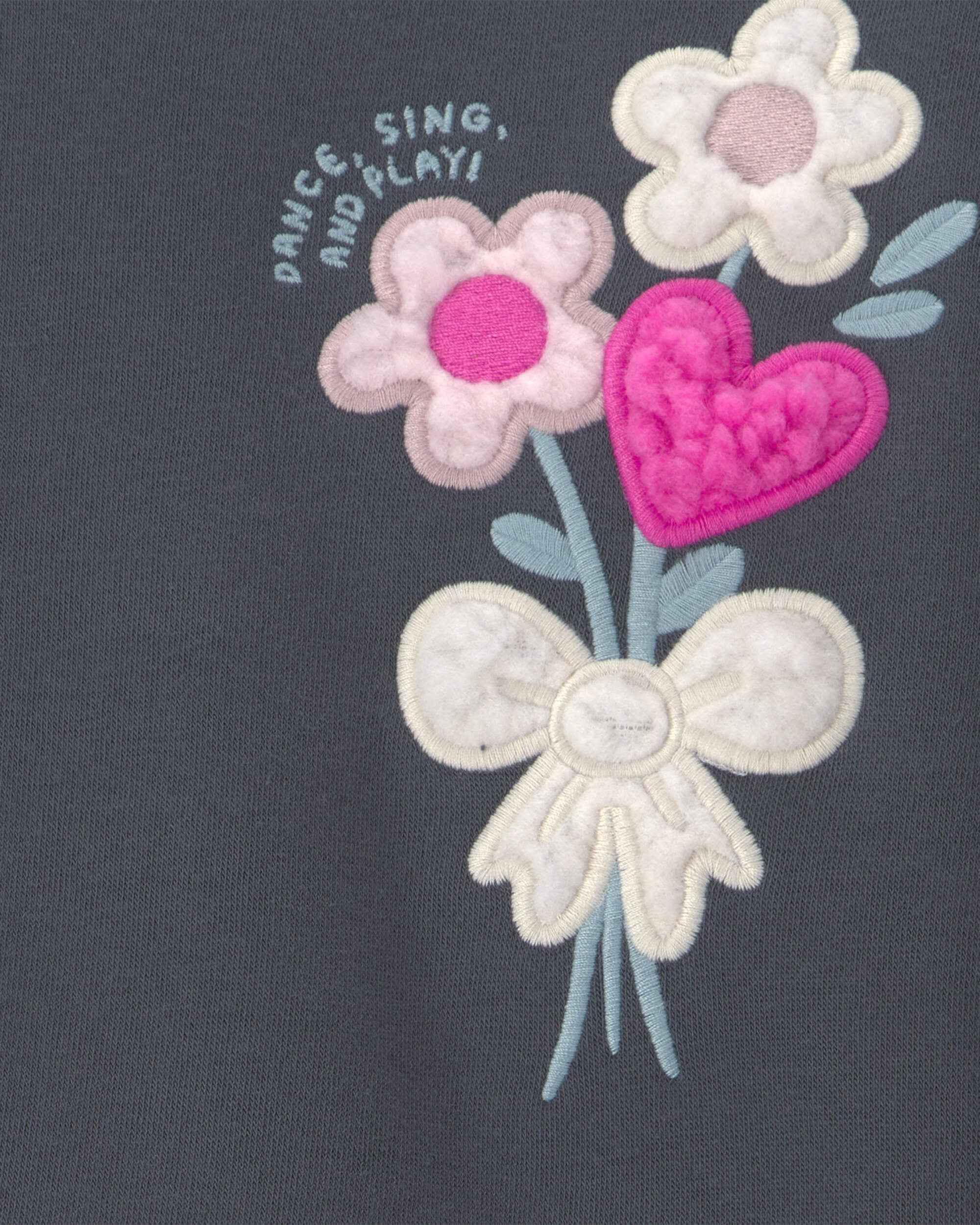 Toddler Girl Floral Fleece Pullover Sweatshirt - Dark Grey