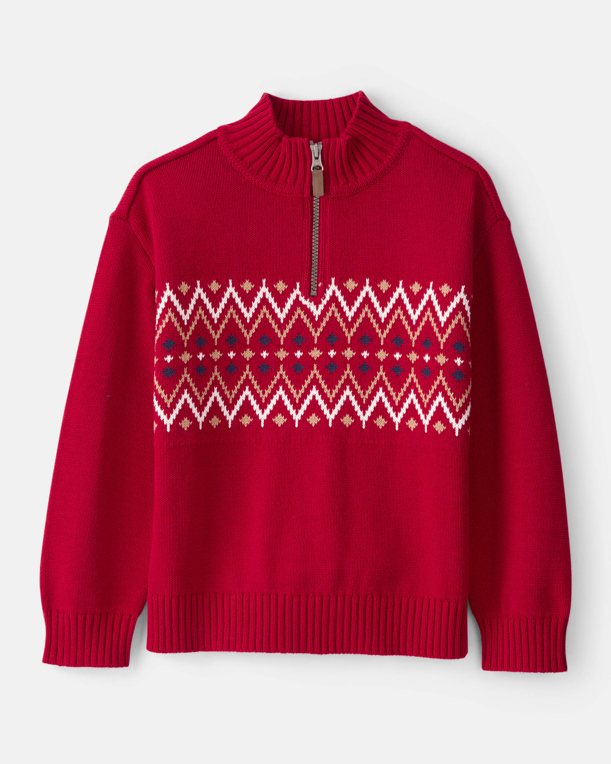Boys Fair Isle Cotton Quarter-Zip Long-Sleeve Sweater - Red