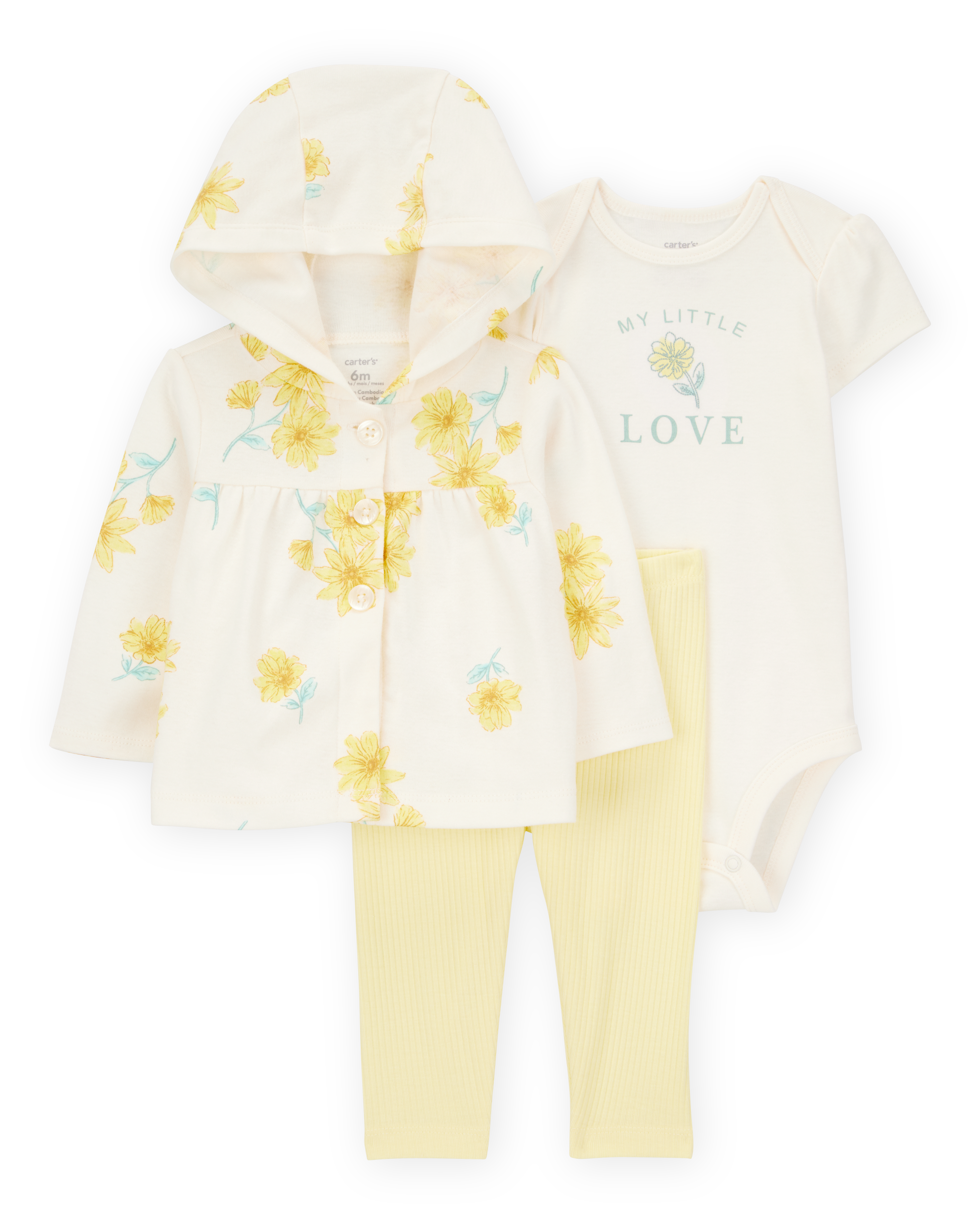 Baby 3-Piece Floral Hooded Pant Set - Yellow/Ivory