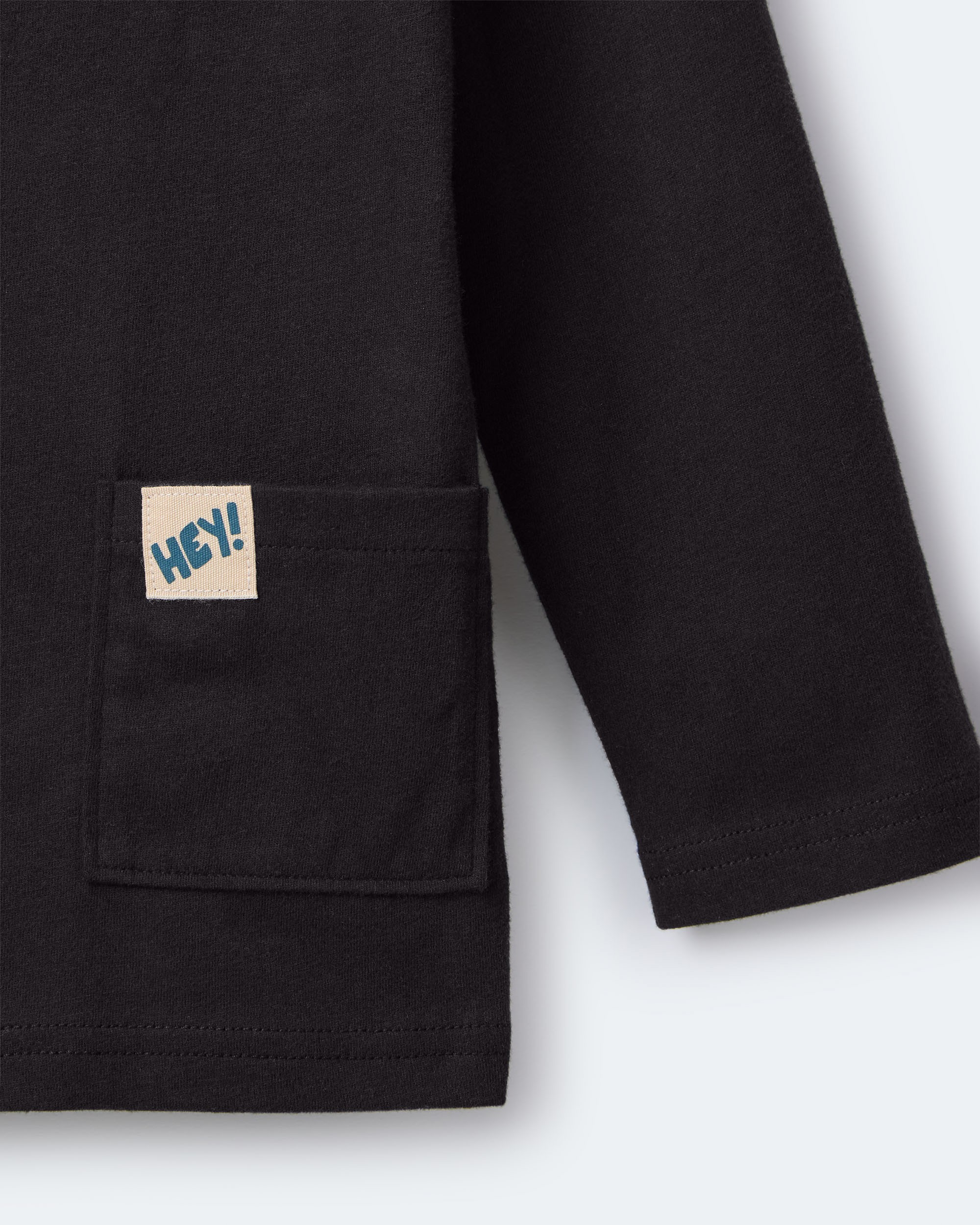 Toddler Hey Long-Sleeve Pocket Graphic Tee - Black