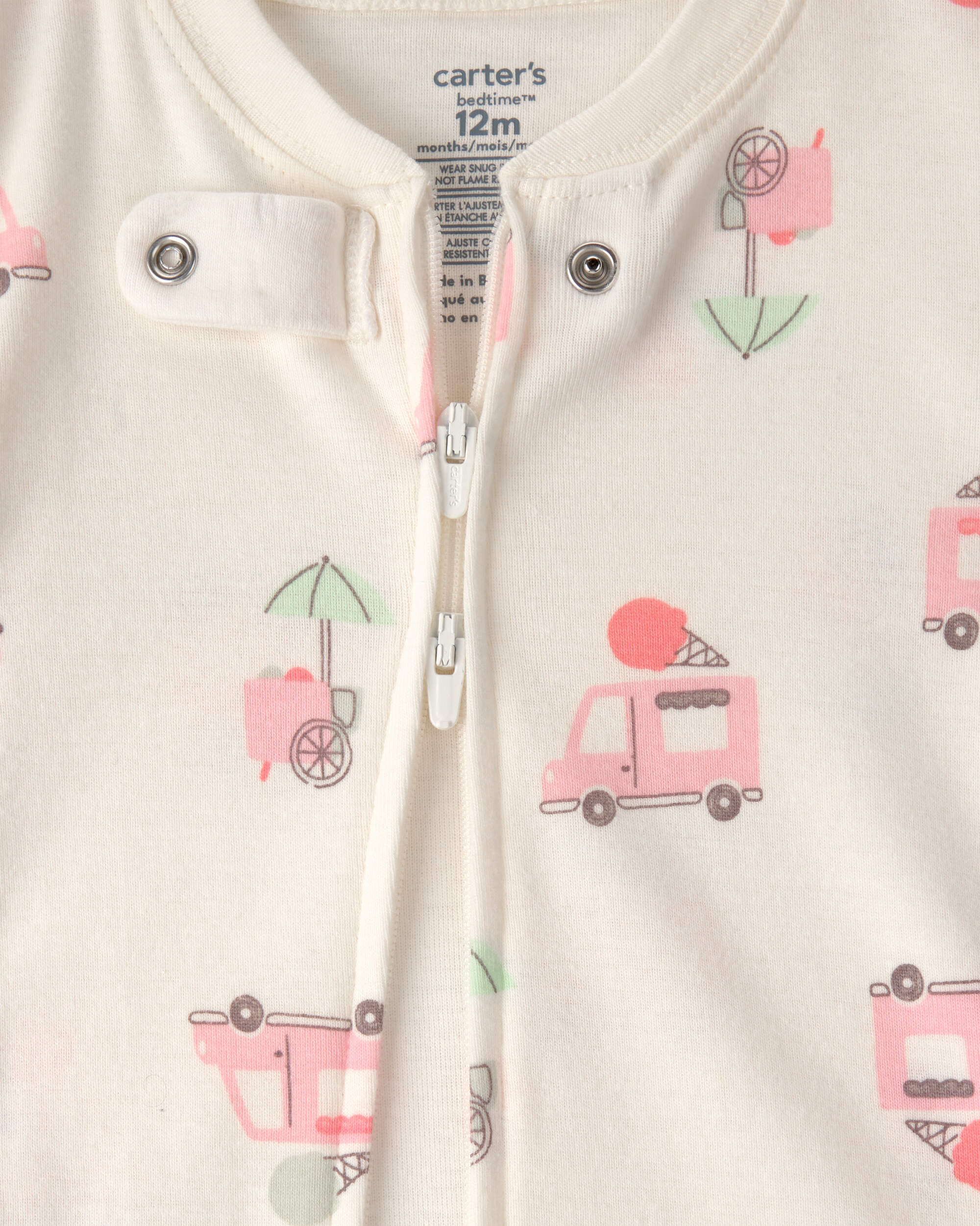Baby Girl 2-Pack Ice Cream Truck 100% Cotton Snug Fit 1-Piece pyjama - Pink/Ivory
