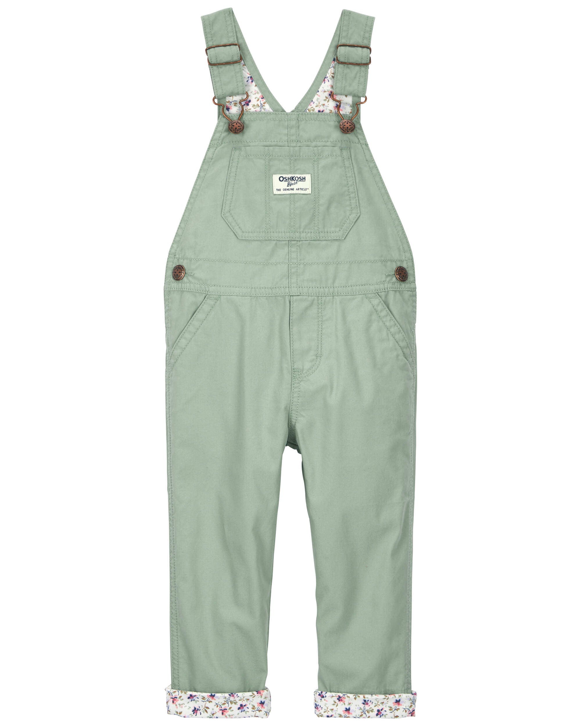 Toddler Floral Lined Lightweight Canvas Overalls