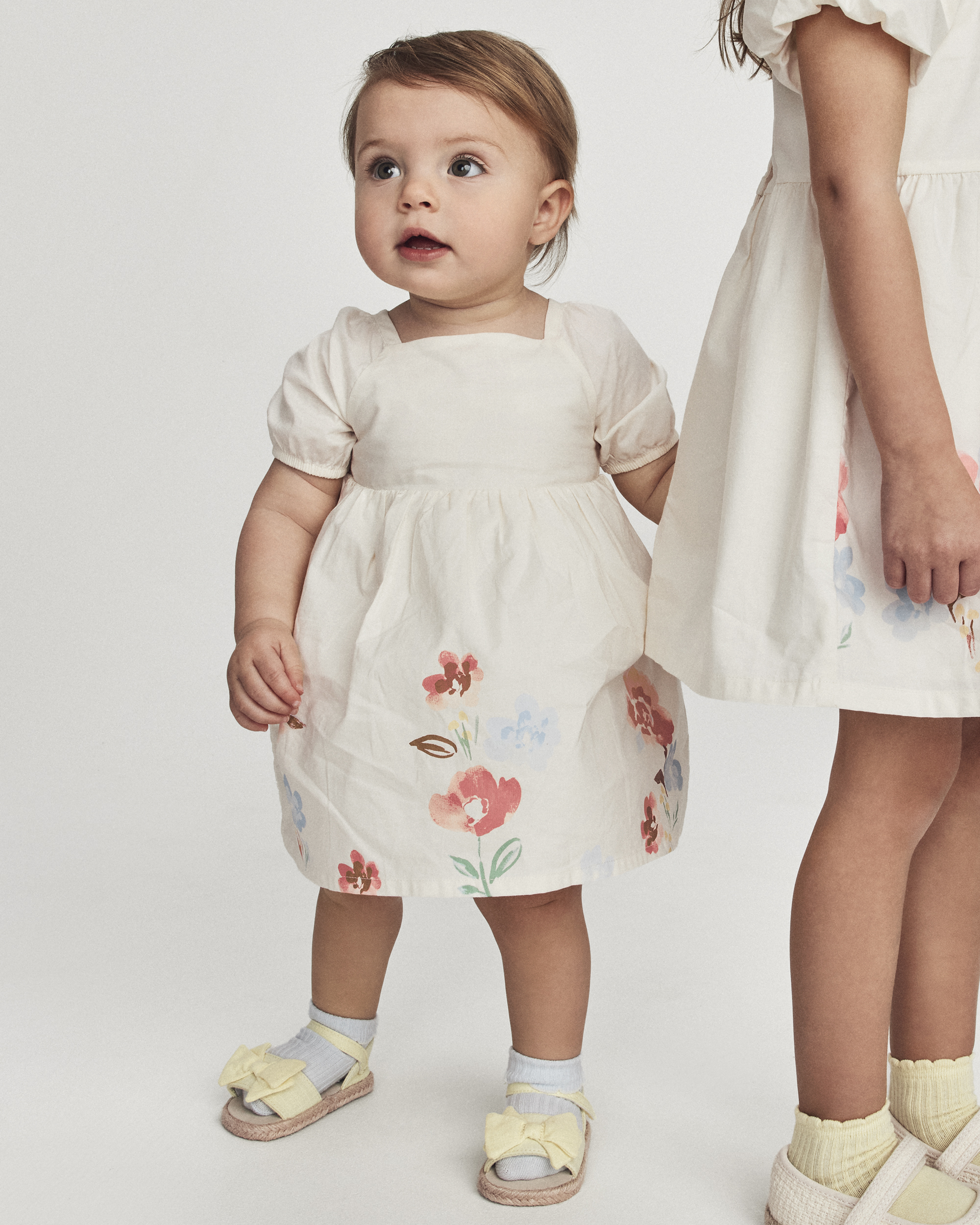 Baby Girl Short-Sleeve Floral Dress - Cream