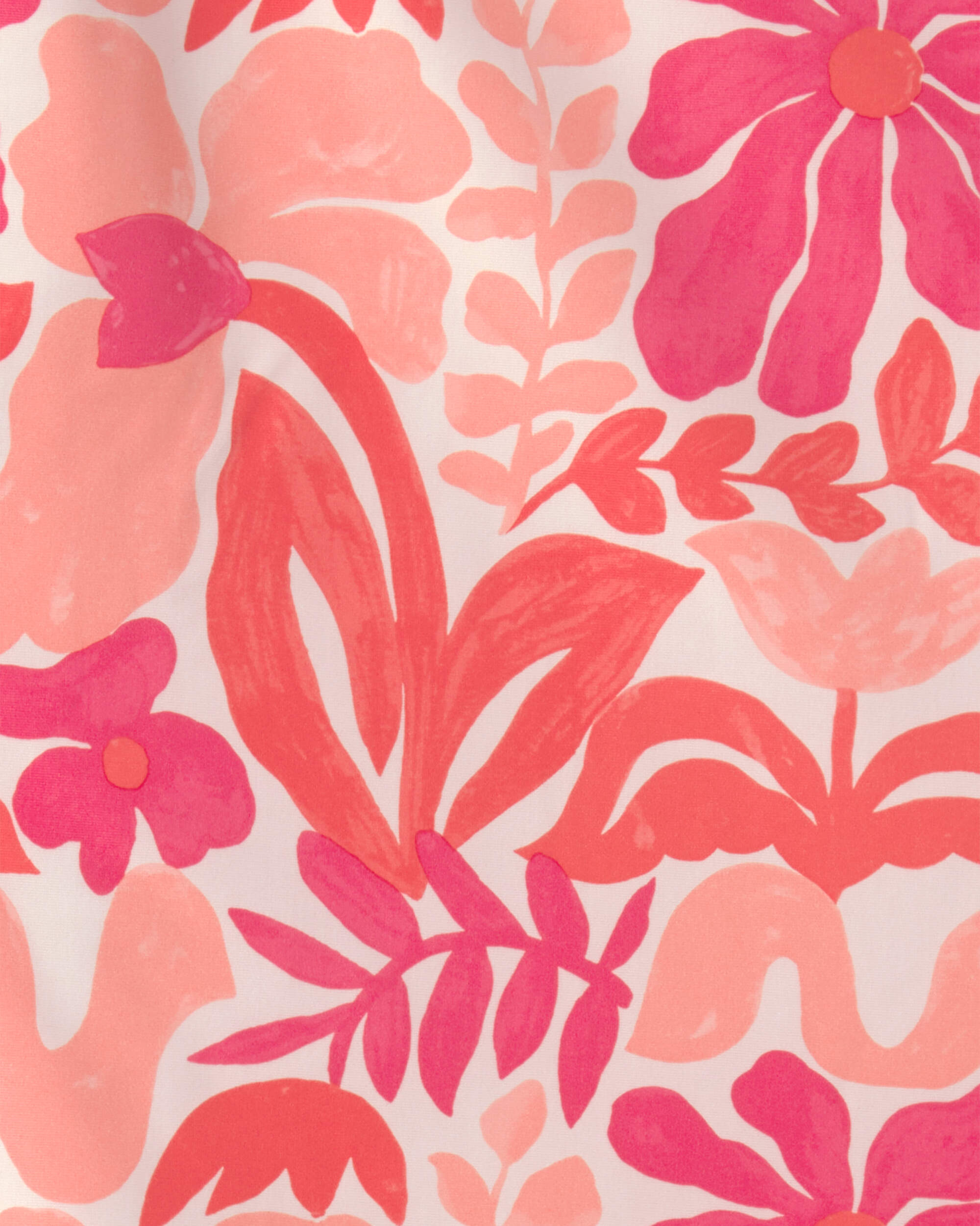 Girls 3-Piece Floral Long-Sleeve Rashguard Swimsuit Set - Pink/Orange