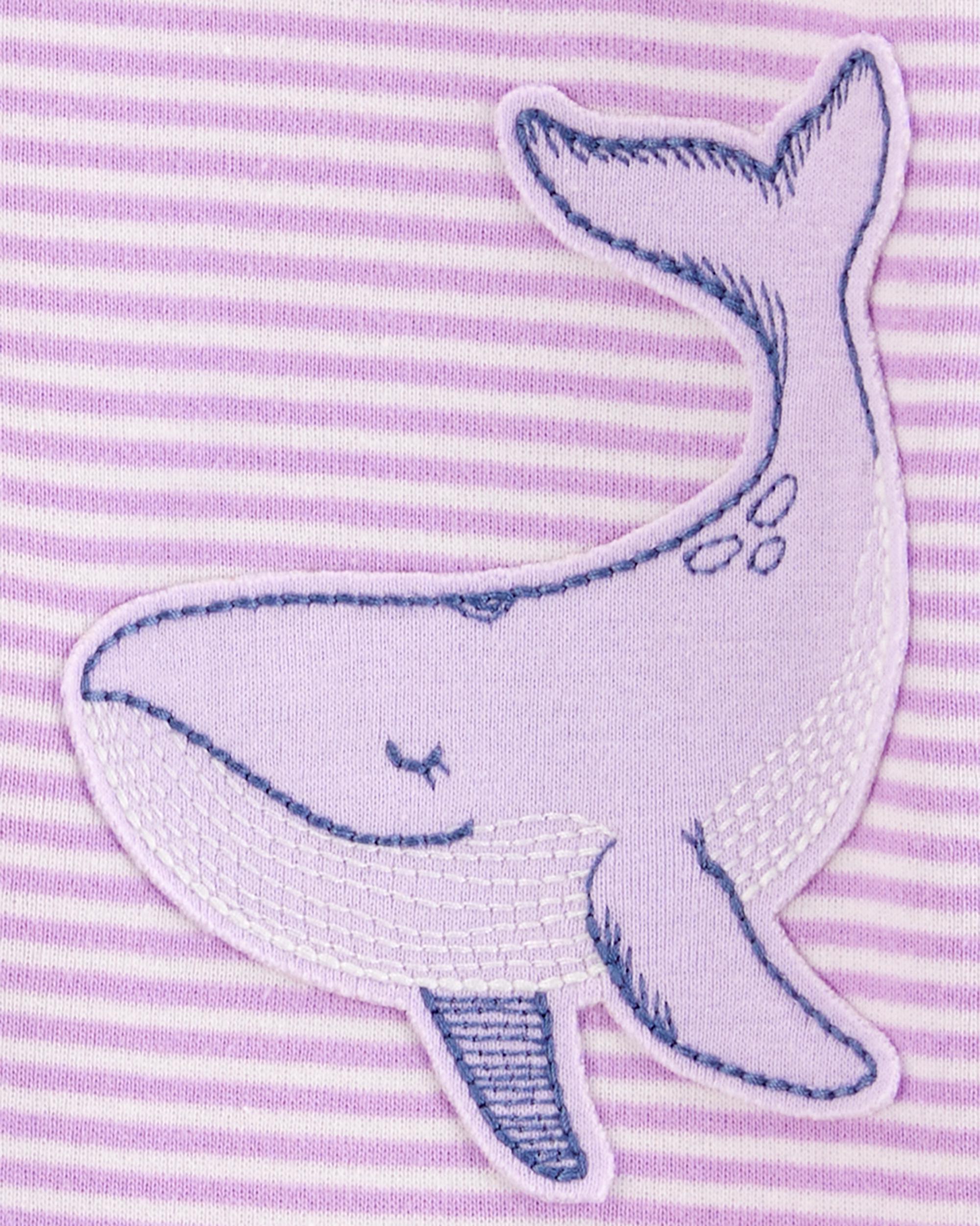 Baby Girl Whale Striped Snug Fit Cotton Footless 1-Piece Pyjamas - Purple