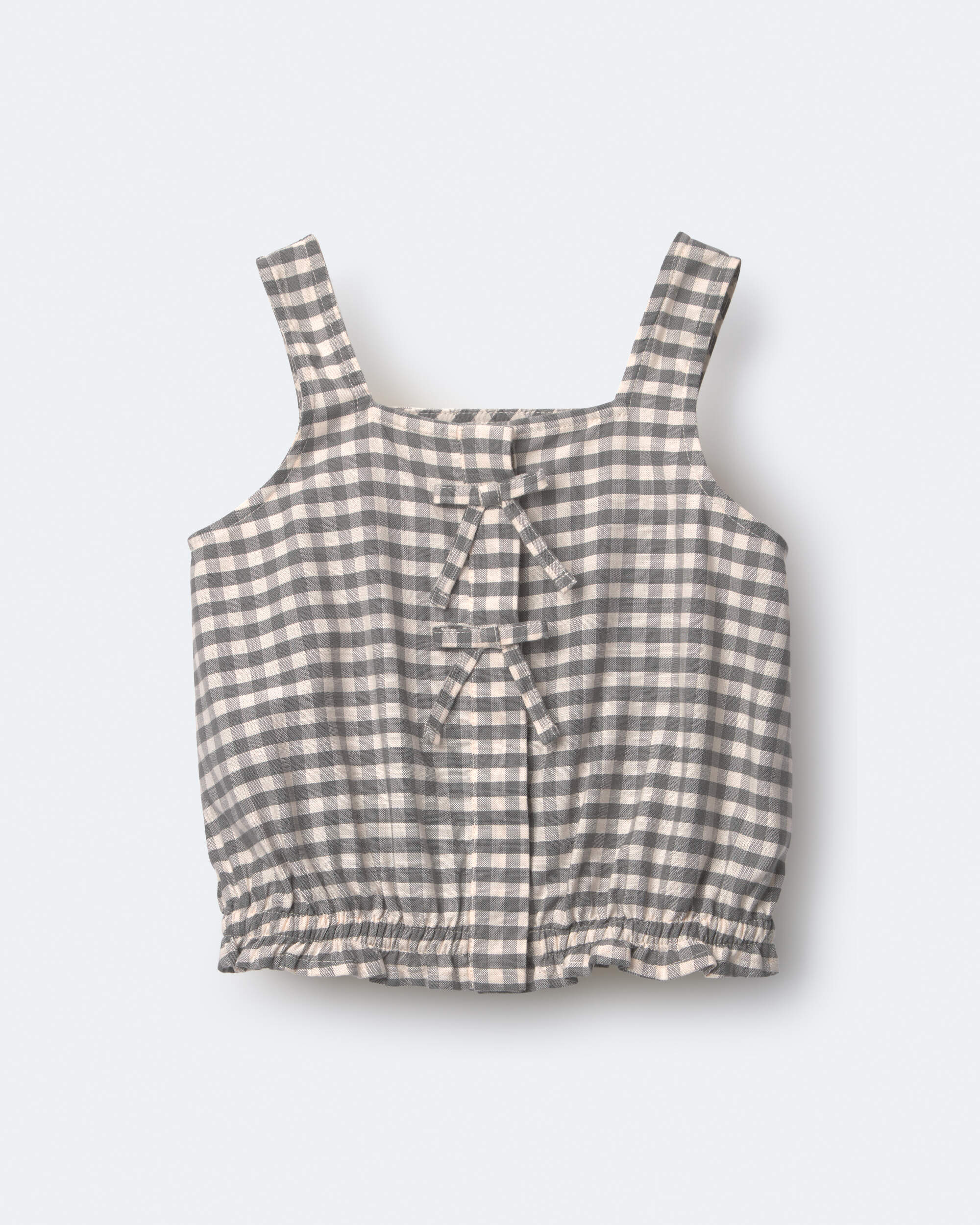 Toddler Girl Gingham Peplum Top with Bows - Cream/Grey