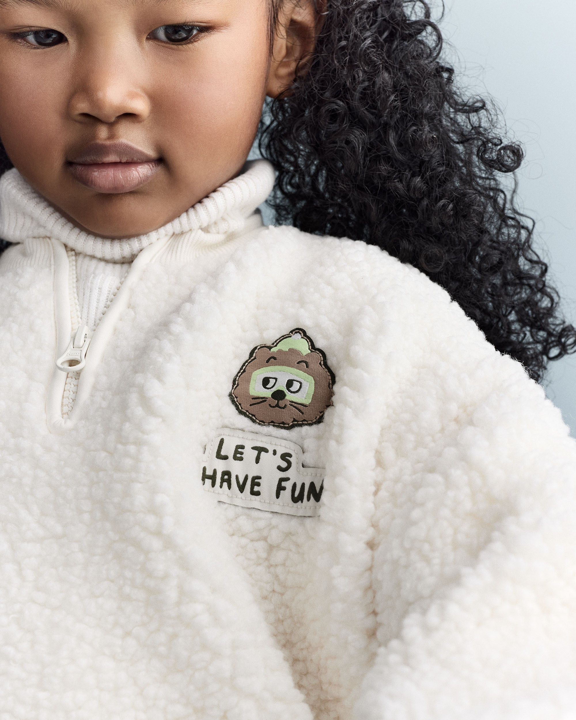 Toddler Let's Have Fun' Sherpa Quarter-Zip Sweatshirt - Cream