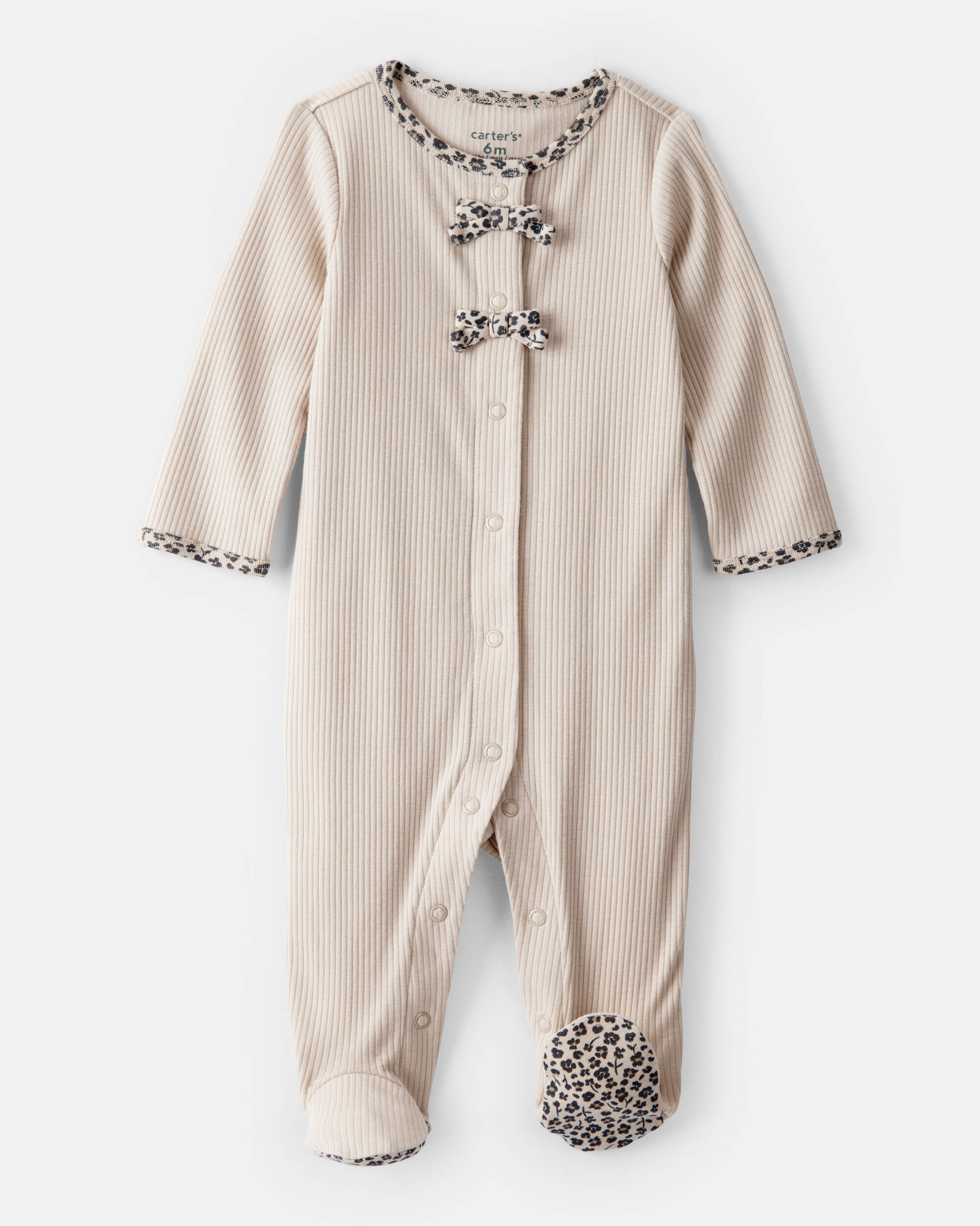 Baby Girl Bow Cotton Long-Sleeve Snug Fit Sleeper - Brown