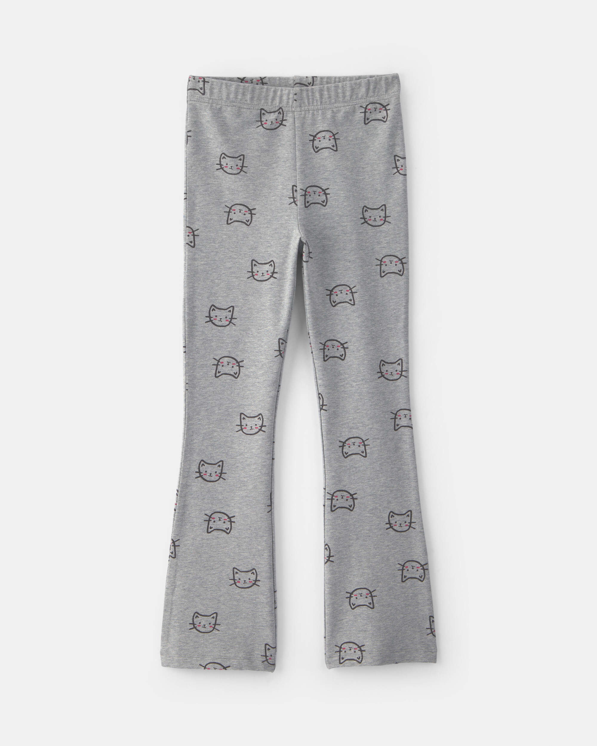 Girls Cat Cotton Pull-On Stretch Leggings - Grey