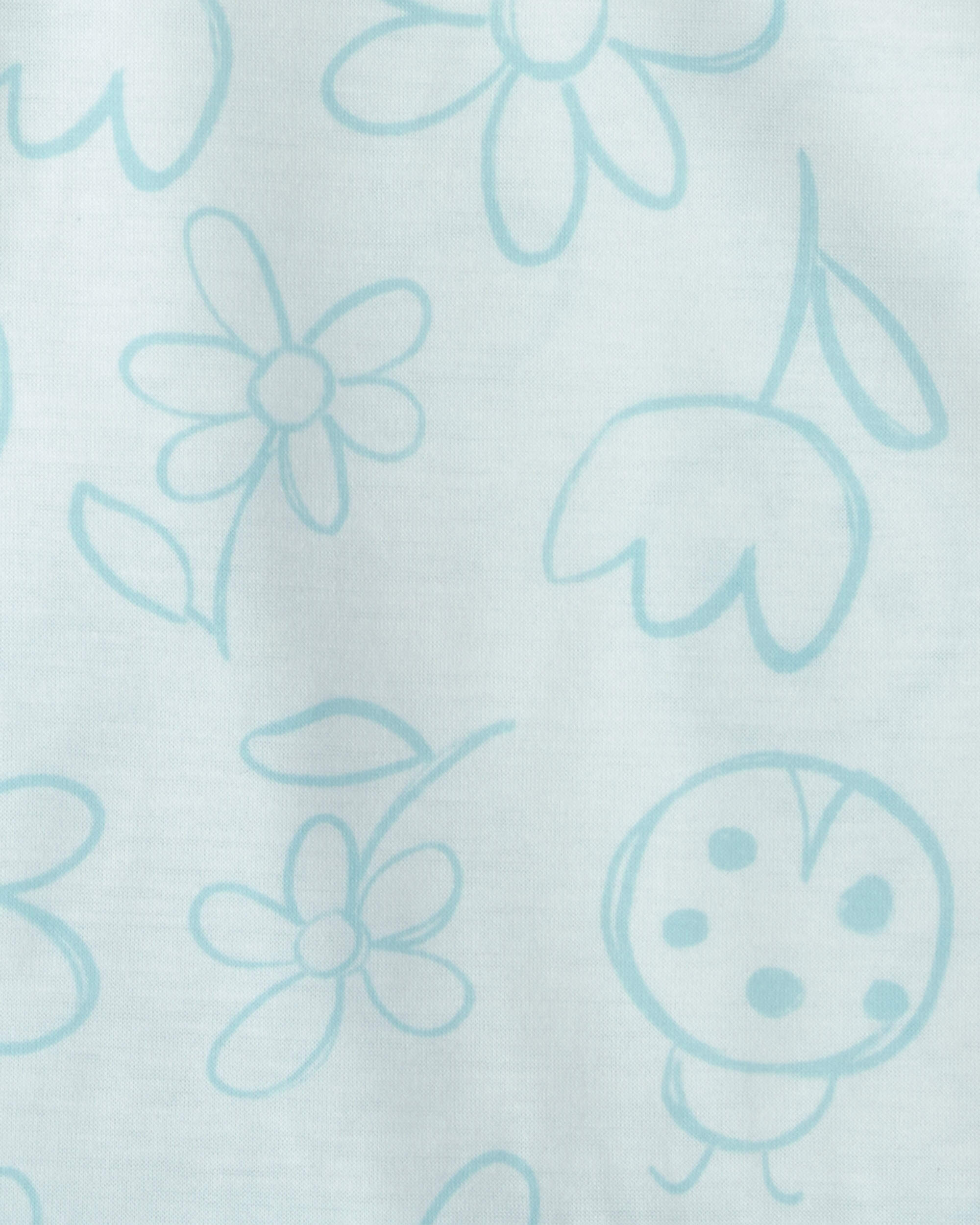 Toddler Girl Floral Ladybug Loose Fit 2-Piece Pyjama Set - Blue