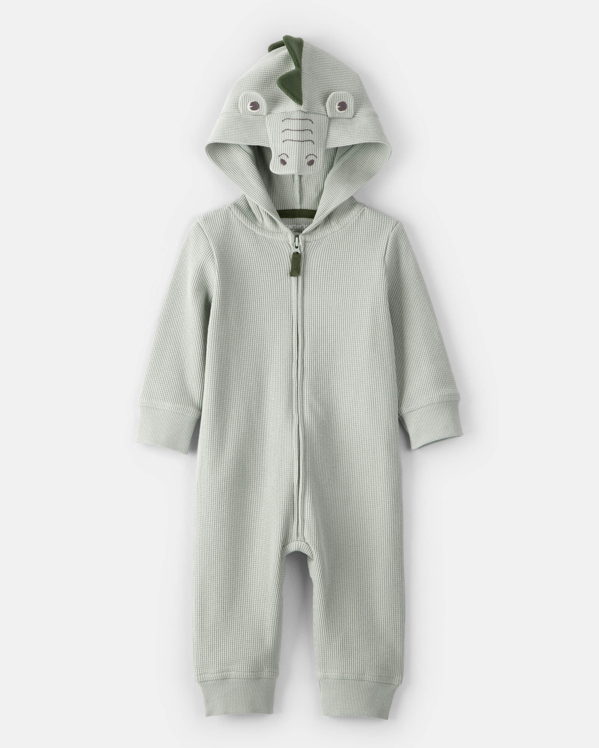 Baby Boy Alligator Thermal Long-Sleeve Hooded Jumpsuit - Green