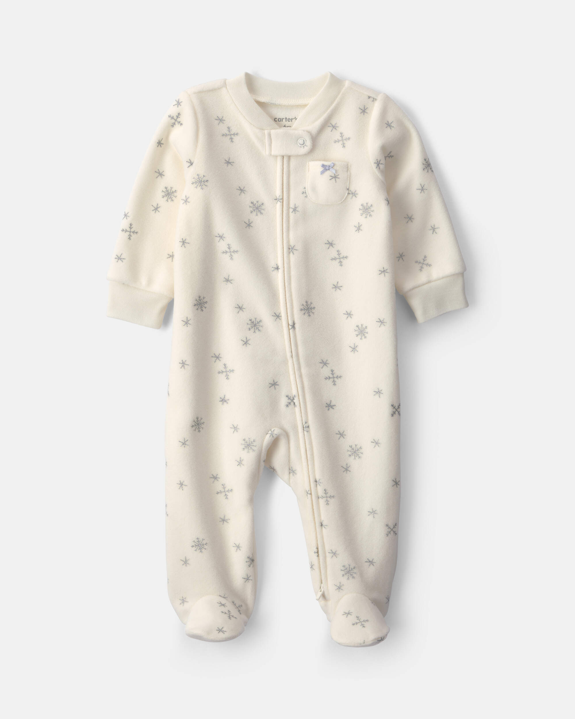 Baby Girl Snowflake Fleece 2-Way Zip Sleep & Play Pyjamas - Cream