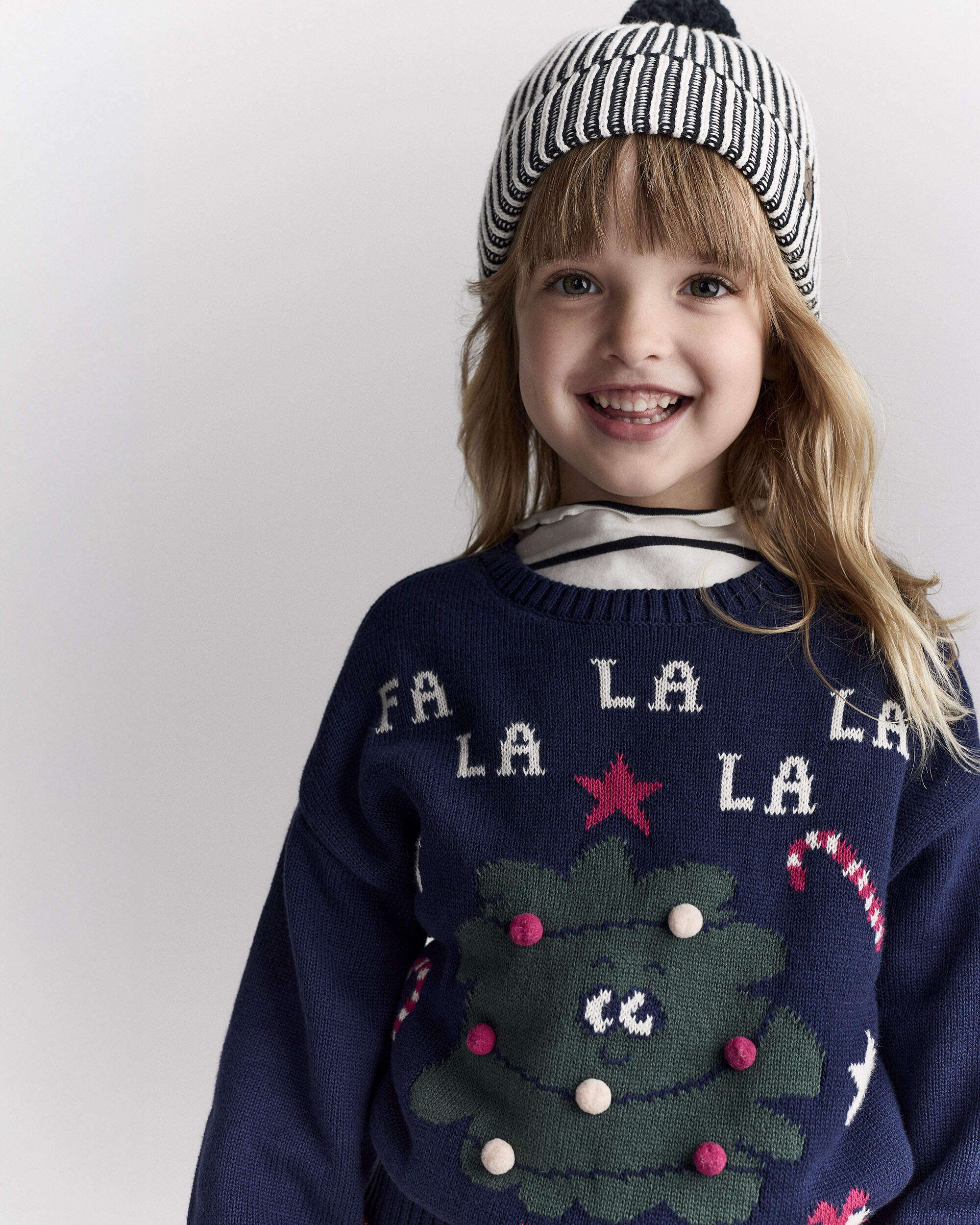 Toddler Striped Pom Beanie - Black/White