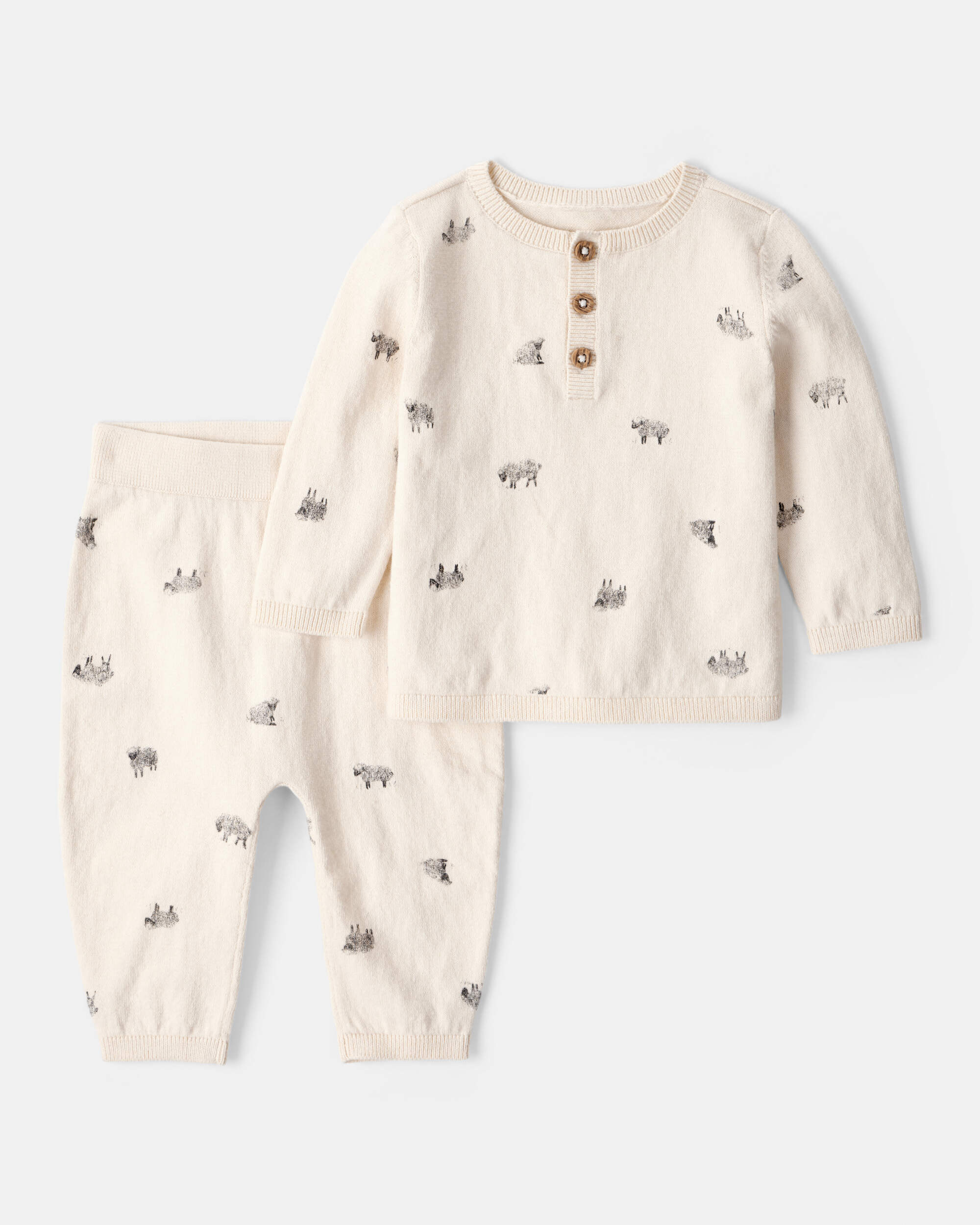 Baby Boy 2-Piece Sheep Print Cotton Long-Sleeve Tee & Pant Set - Ivory