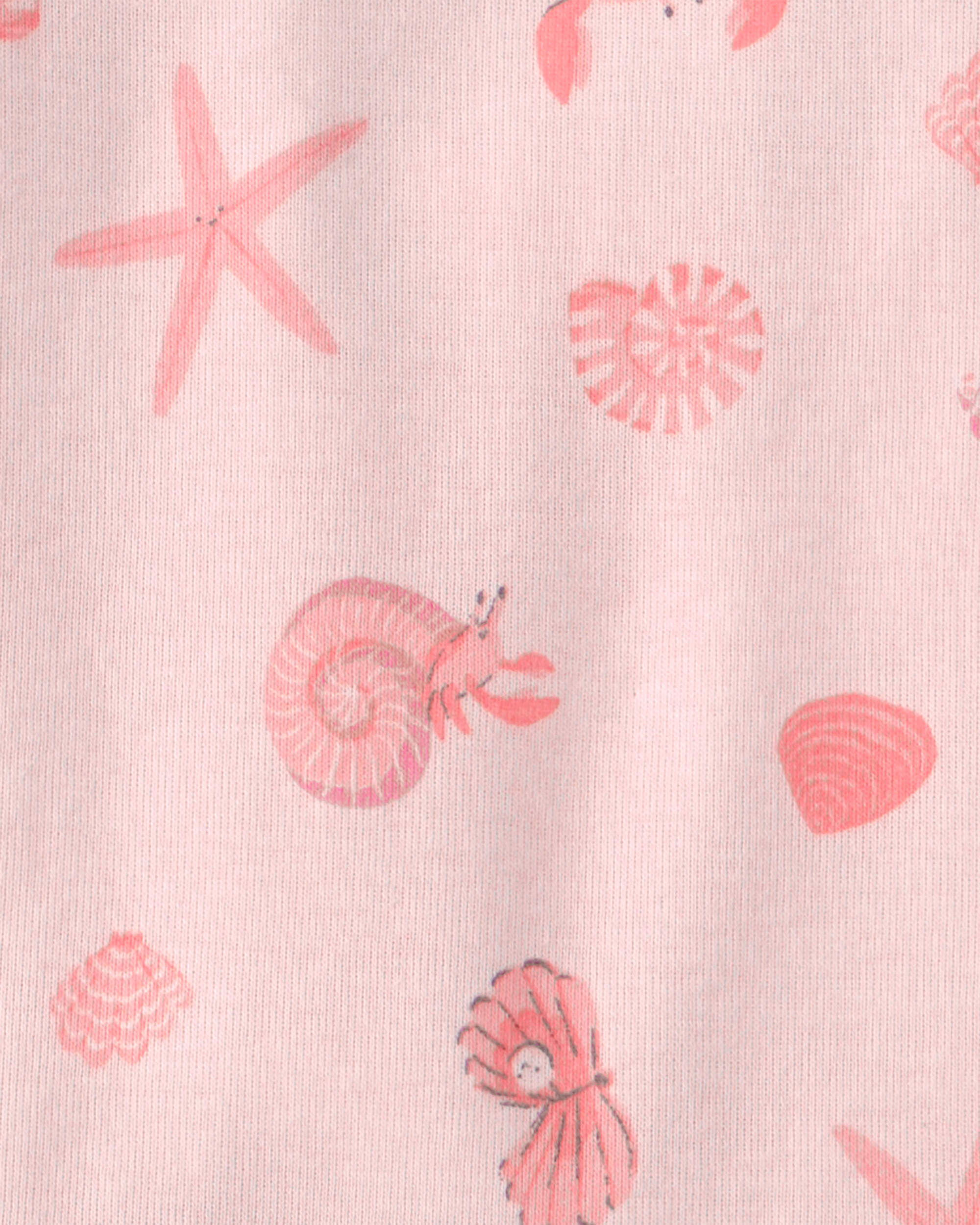 Toddler Girl Seashells 100% Cotton Short-Sleeve Snug Fit 4-Piece pyjama Set - Pink/Orange