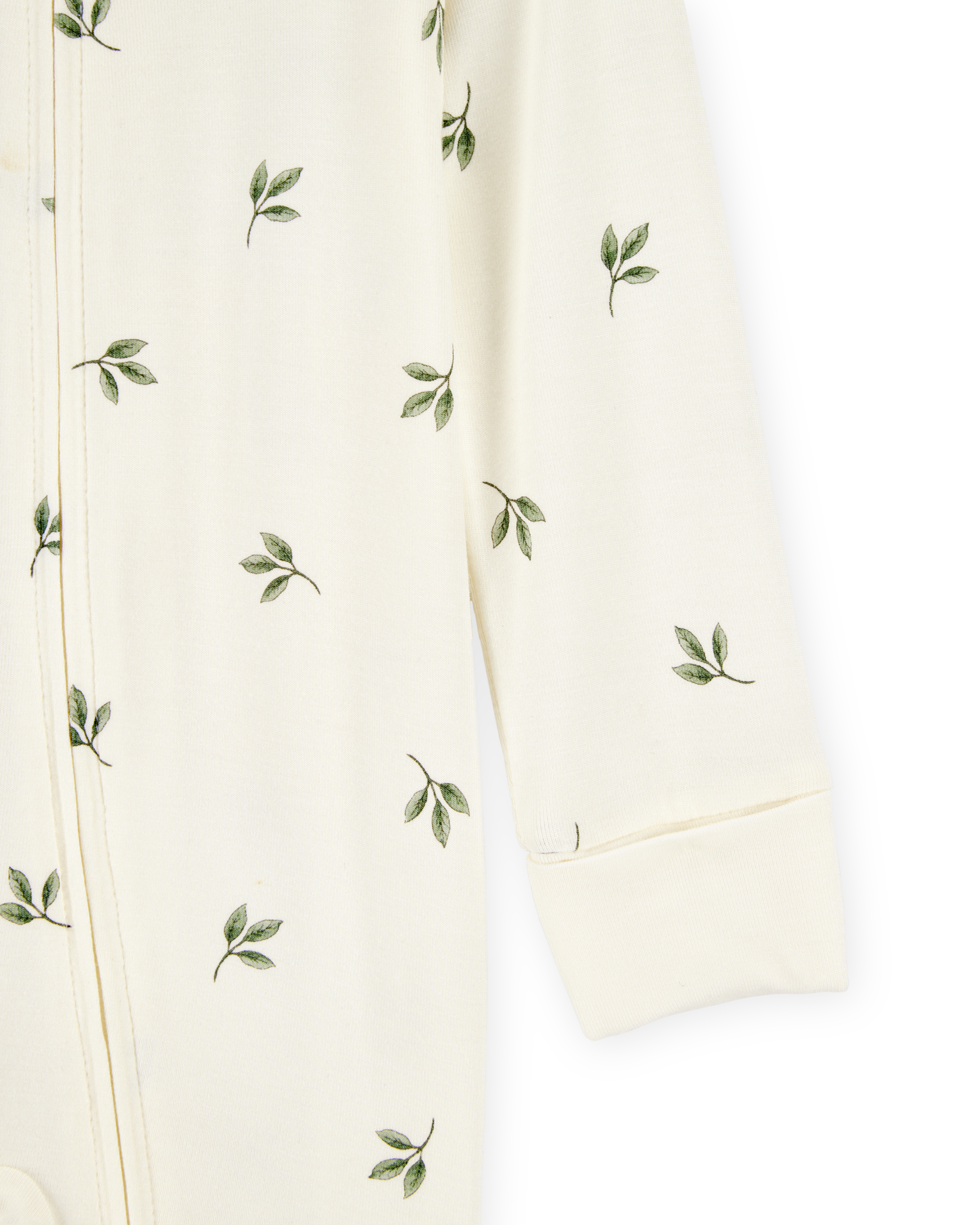 Baby Leaf Print 2-Way Zip PurelySoft Sleeper Pyjamas - Ivory