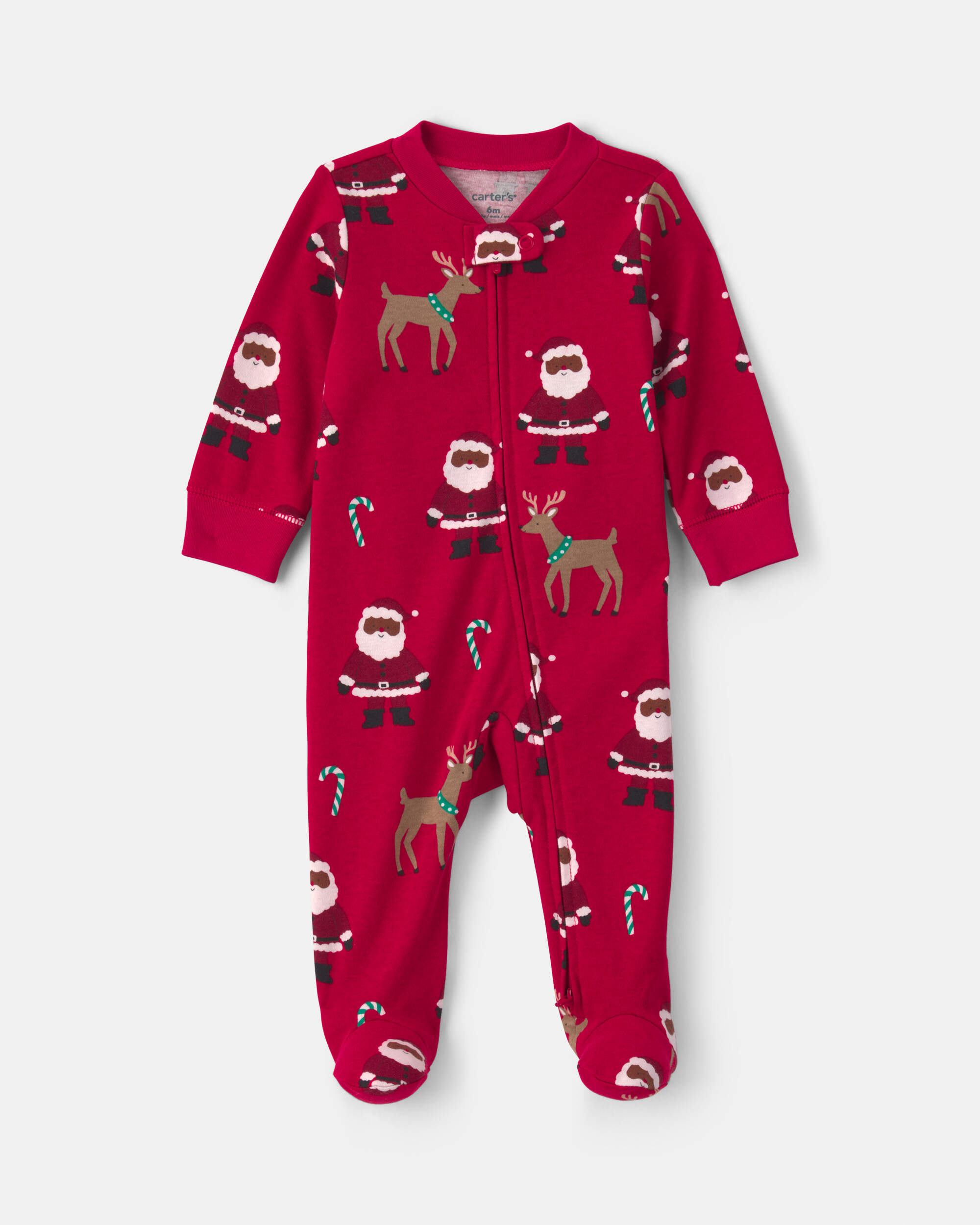 Baby Brown Santa Christmas 100% Cotton 2-Way Zip Sleeper - Red