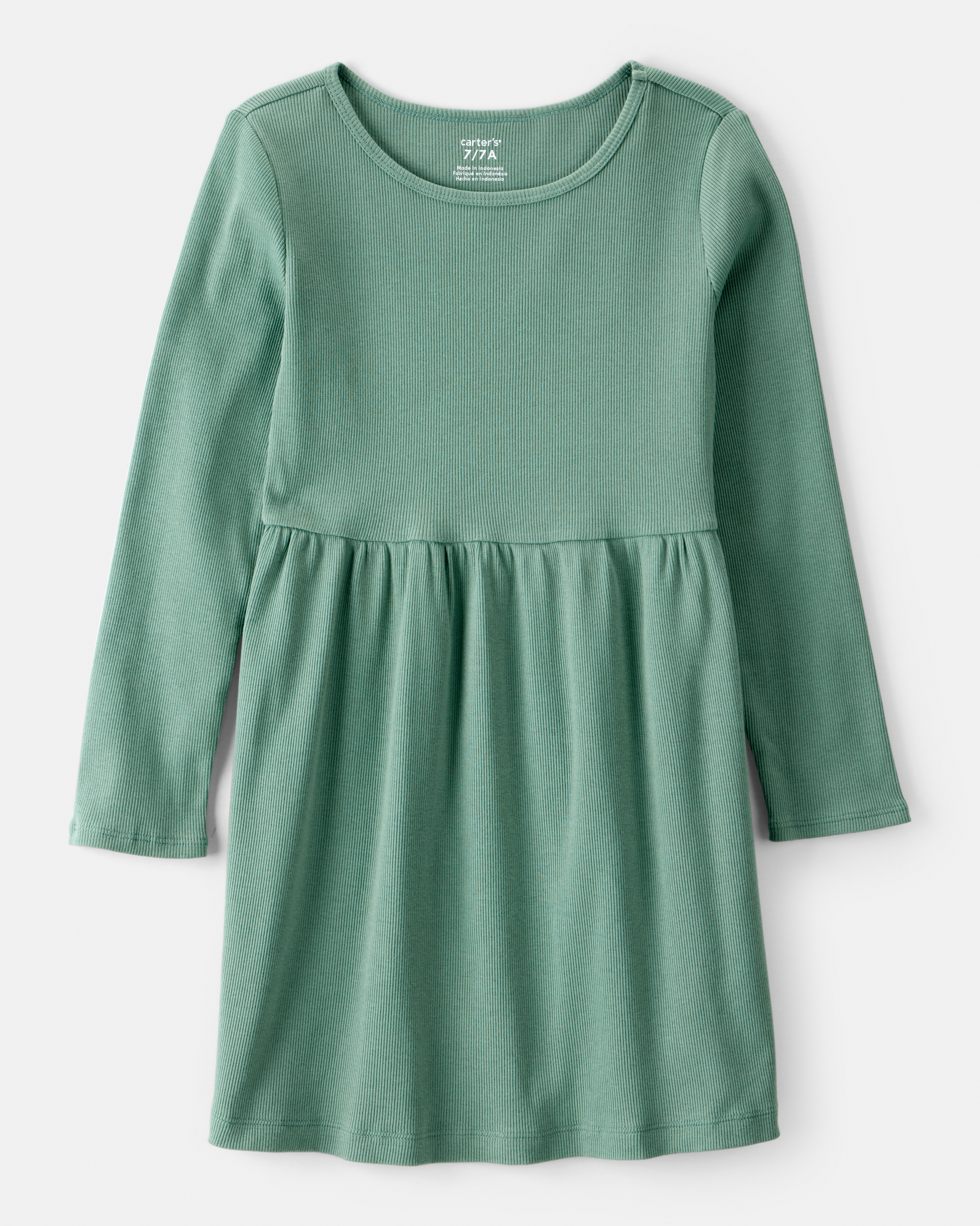 Girls Long Sleeve Cotton Dress - Green