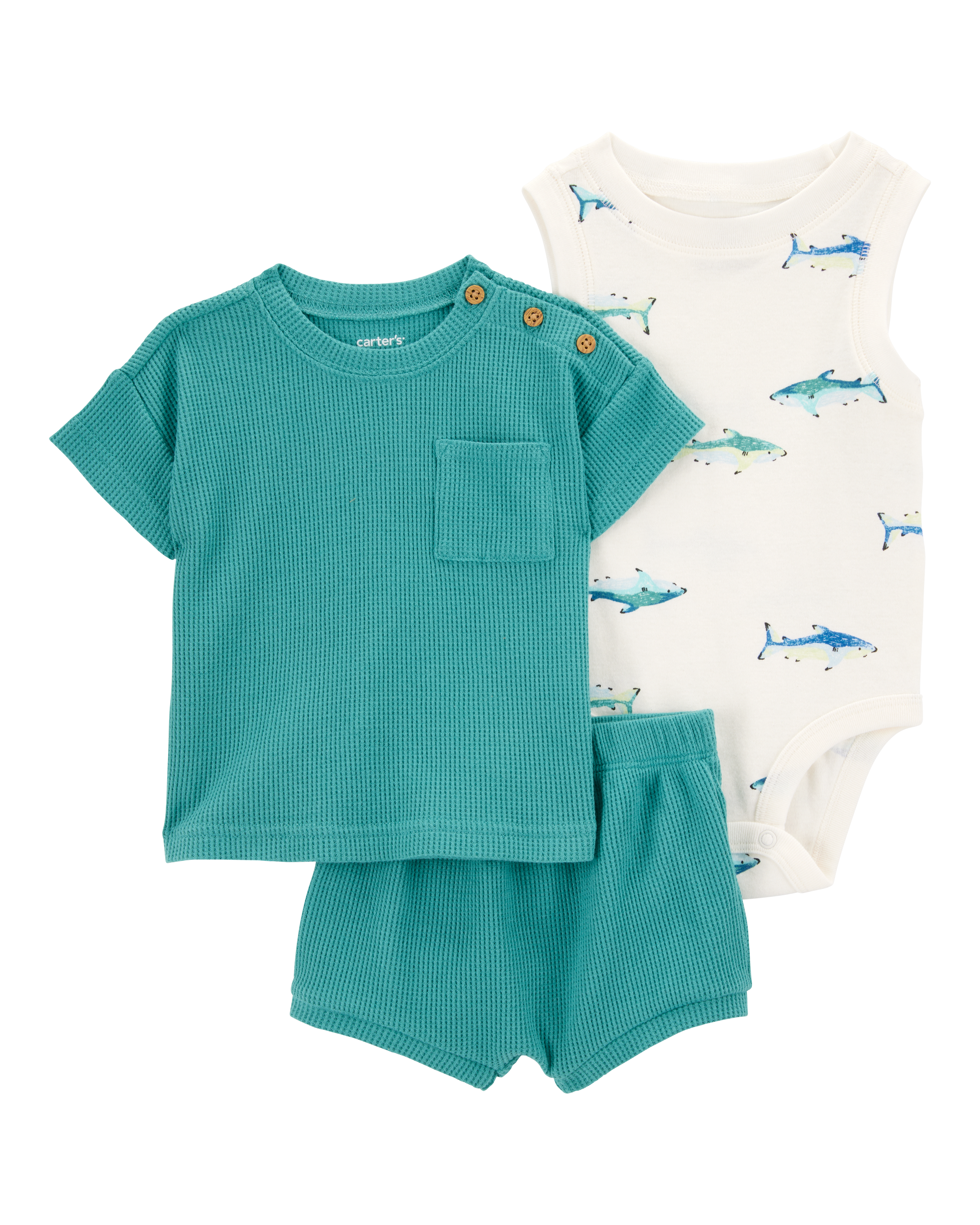 Baby 3-Piece Shark Outfit Set - Green
