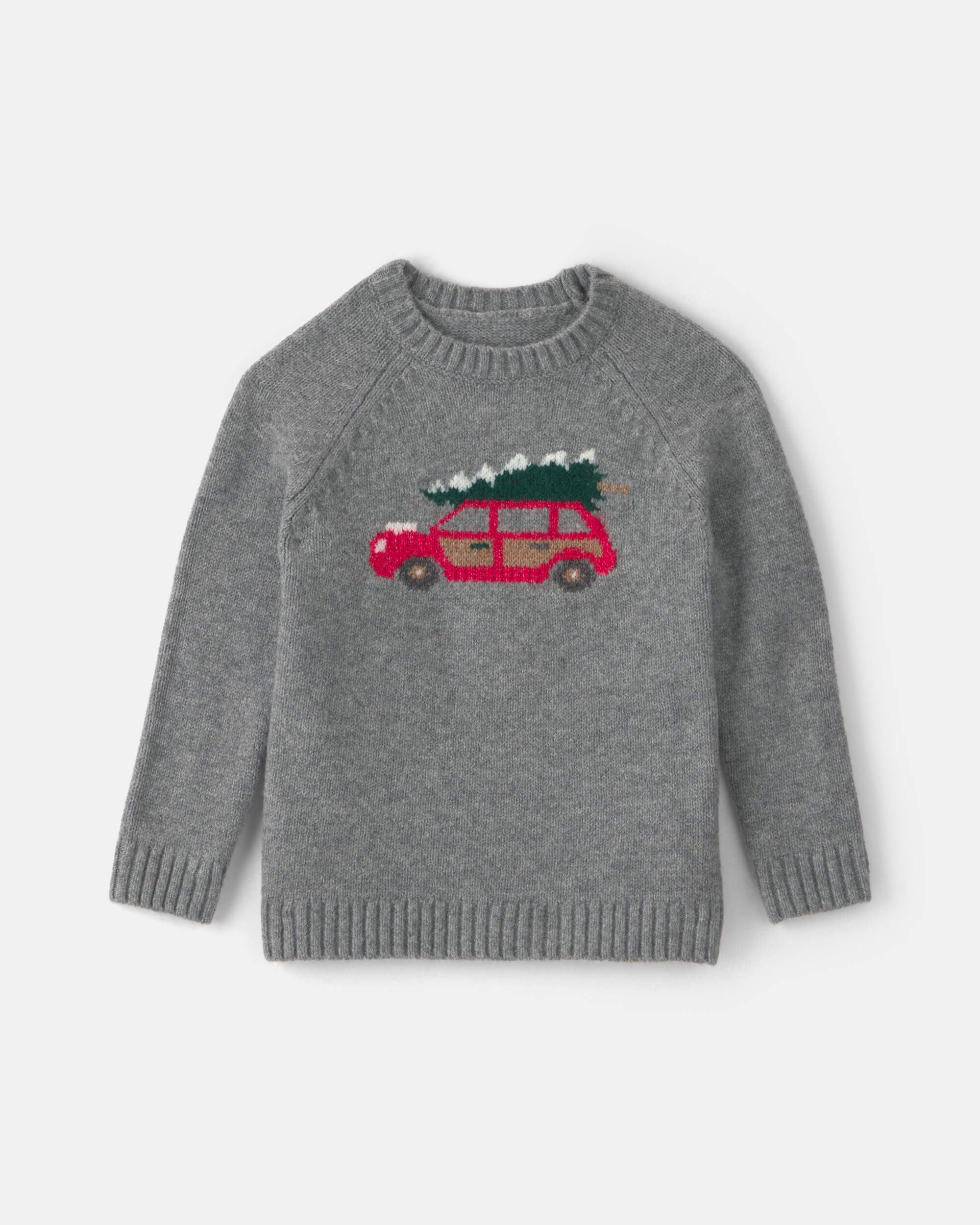 Toddler Boy Car Christmas Sweater - Grey