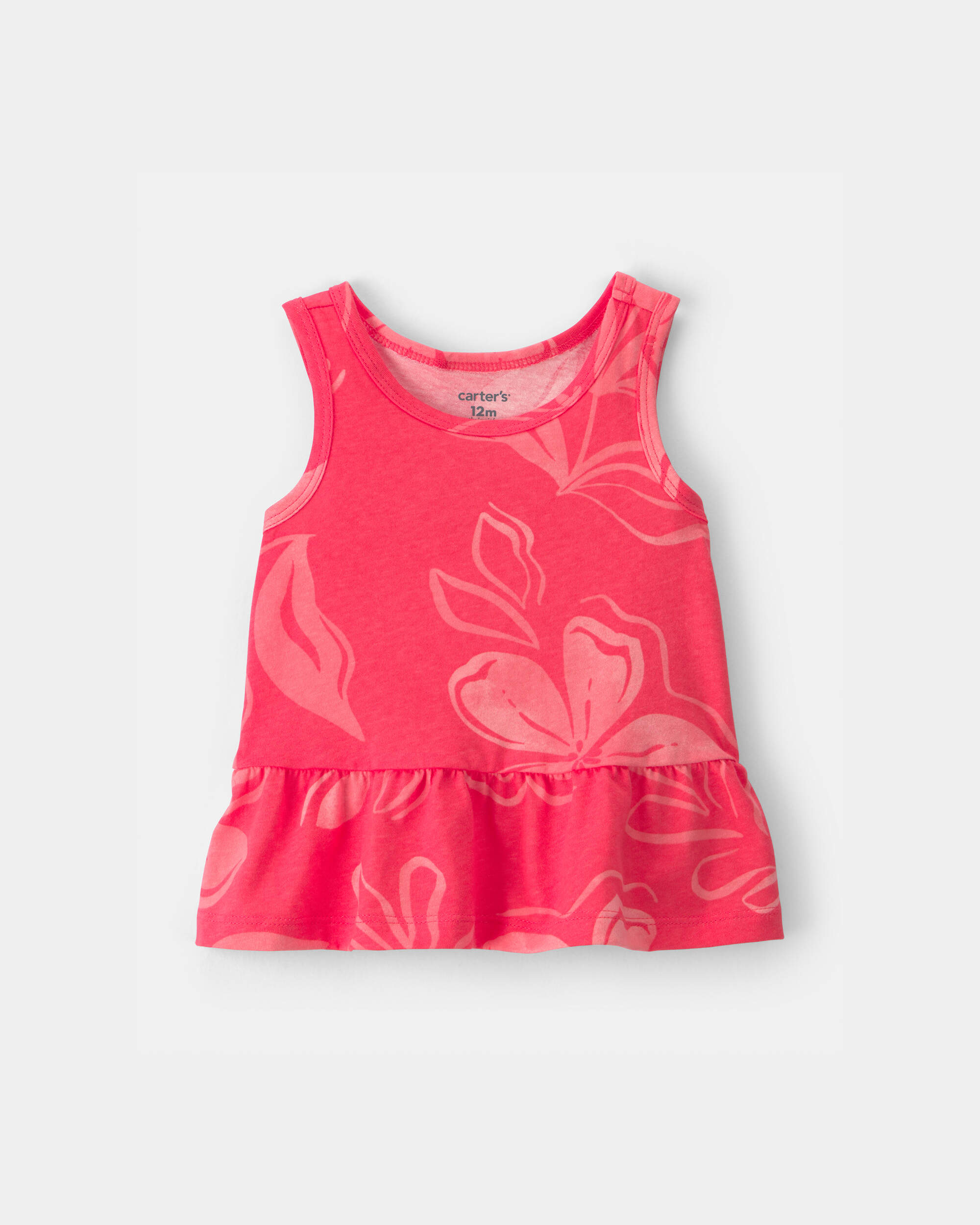 Baby Girl Floral Peplum Tank Top - Coral