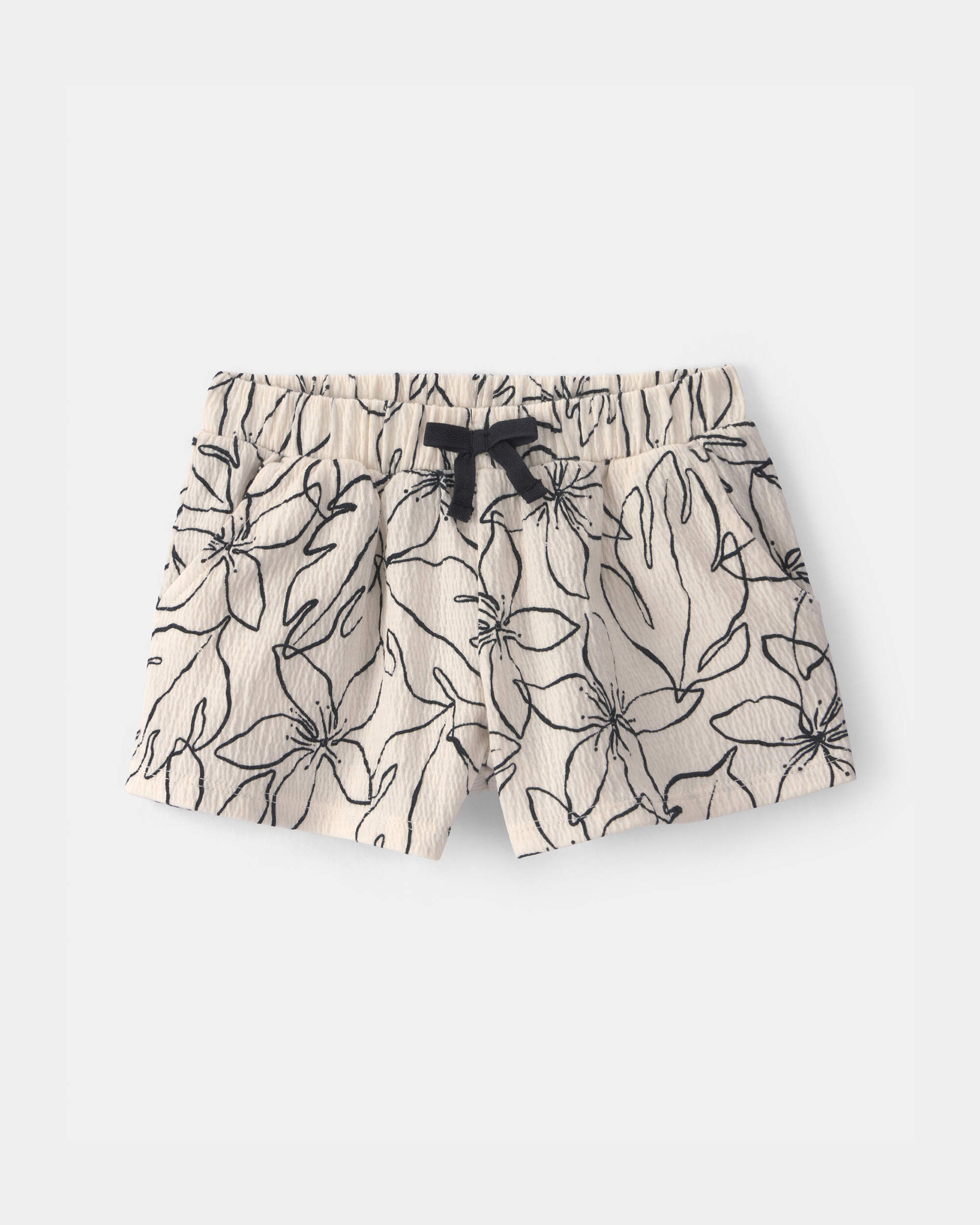 Toddler Girl Floral Crinkle Shorts - Cream
