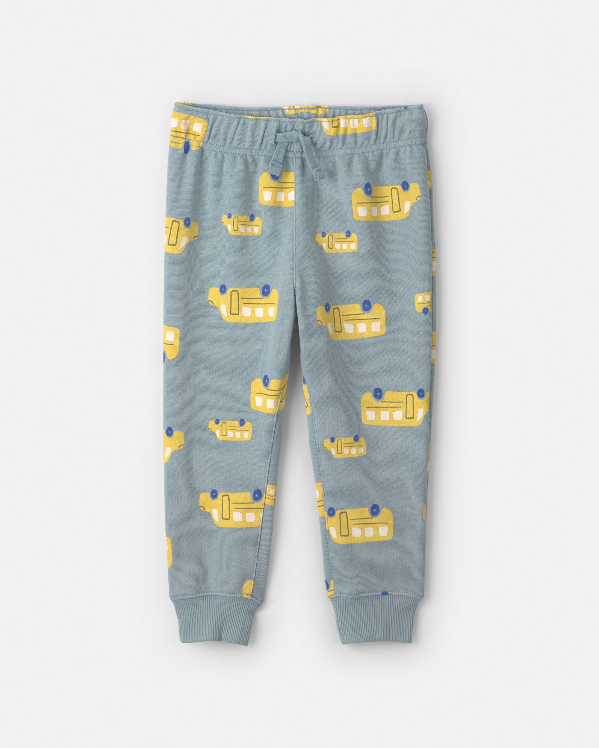 Toddler Boy 2-Piece School Bus French Terry Hoodie & Pant Set - Grey/Yellow