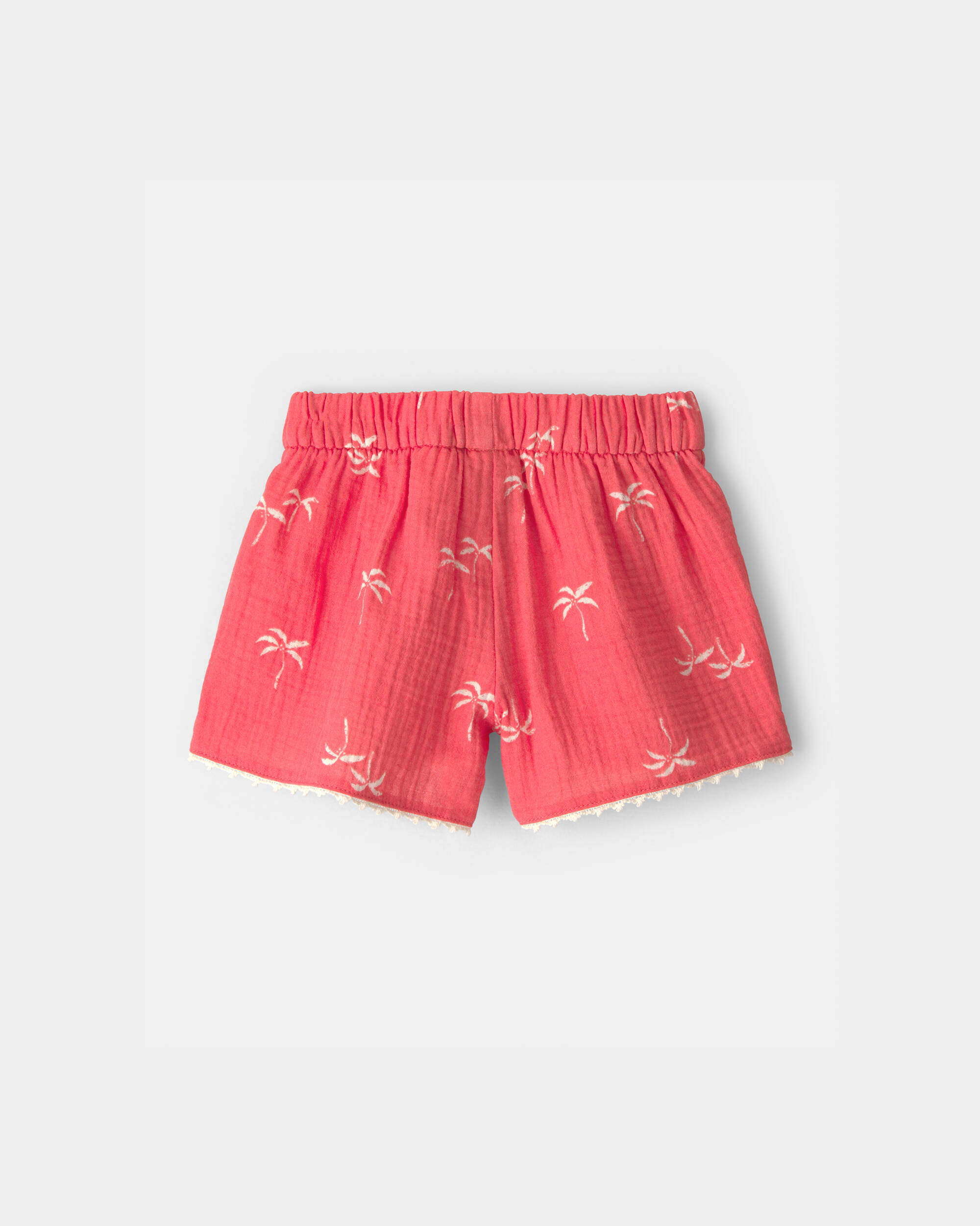 Toddler Girl Palm Tree Tropical Gauze Fashion Shorts - Red