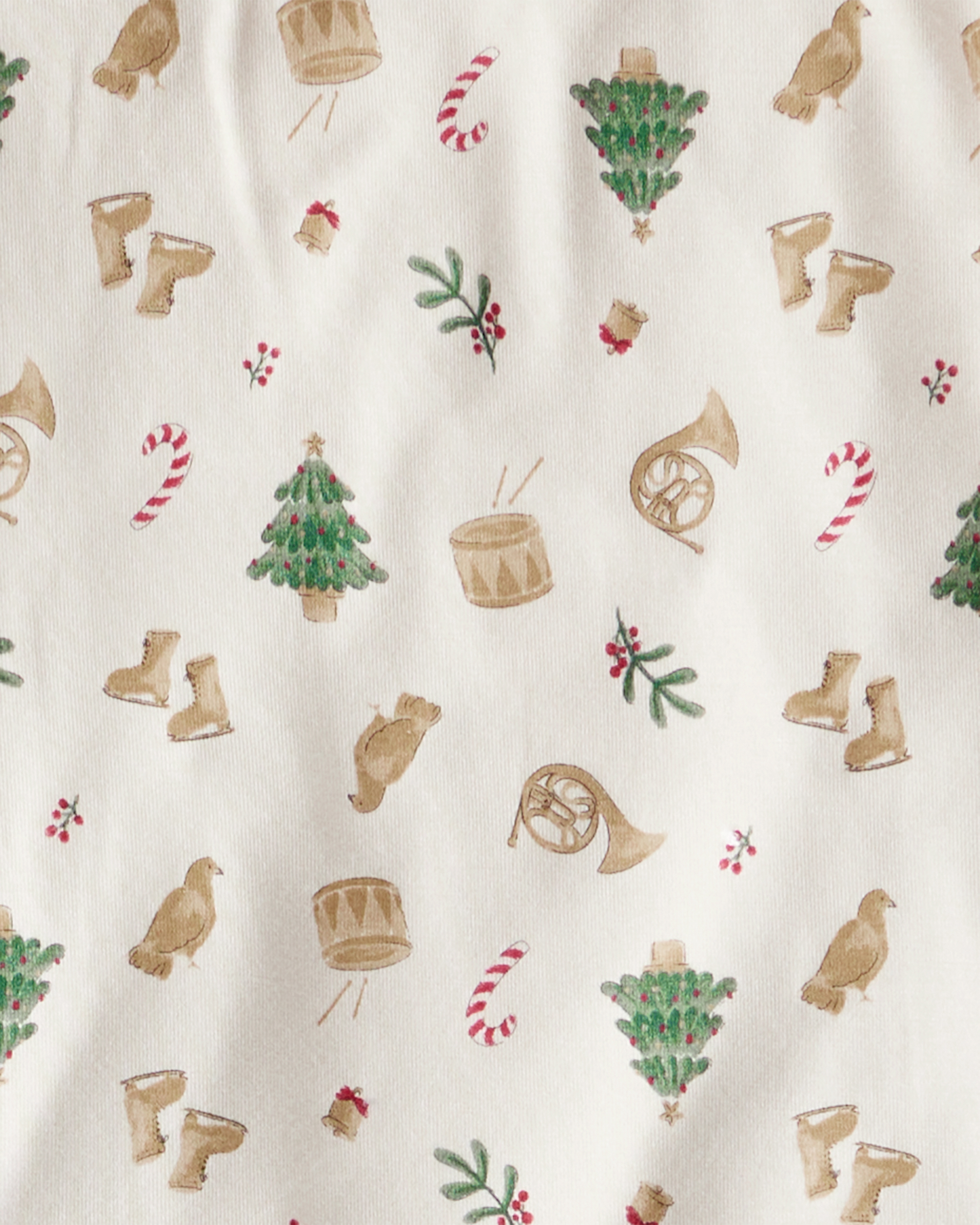 Kid Festive Holiday PurelySoft Long-Sleeve Snug Fit 2-Piece Pajamas - Cream