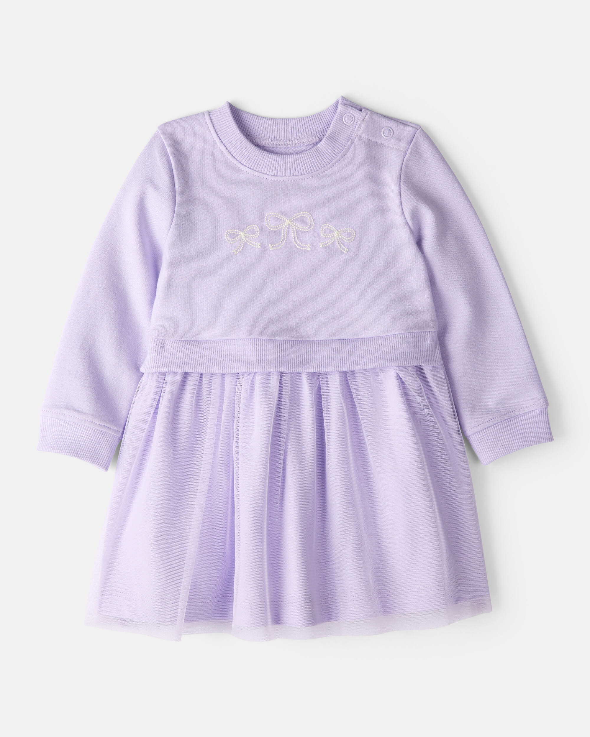 Baby Girl Bow Print Tulle Cotton Dress - Purple