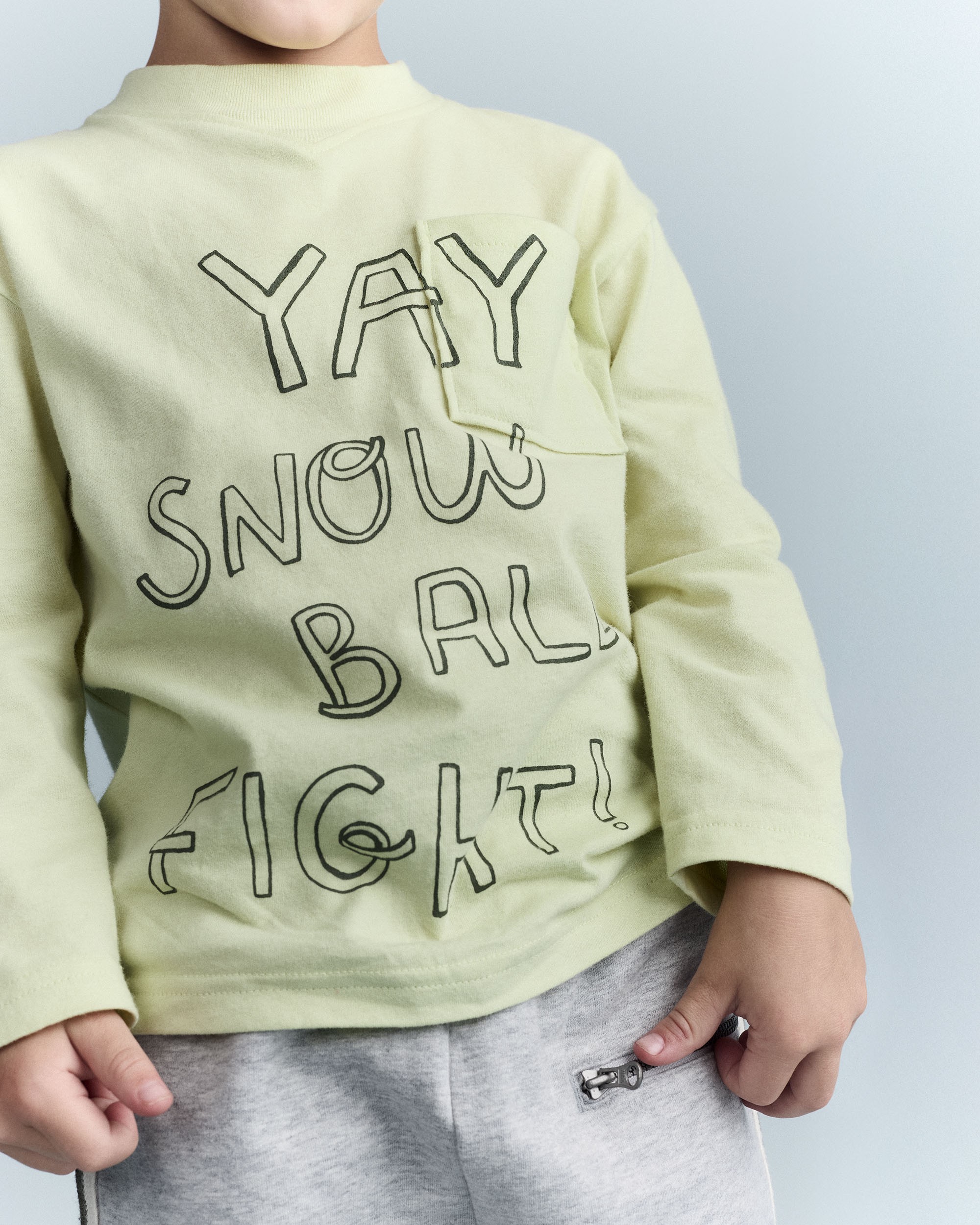 Toddler Snow Ball Fight!' Long-Sleeve Pocket Graphic Tee - Lime