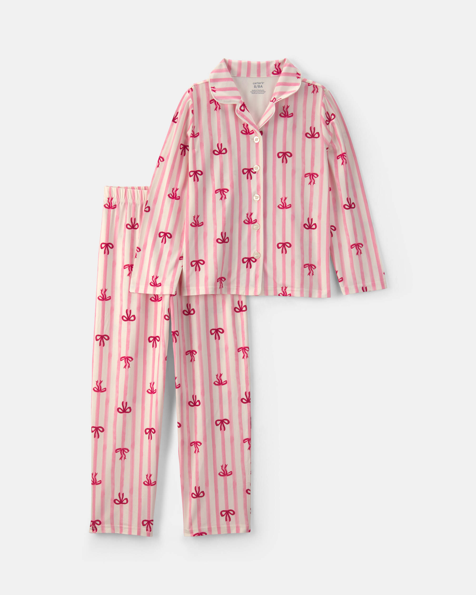 Girls 2-Piece Bows Loose Fit Pyjama Set - Pink