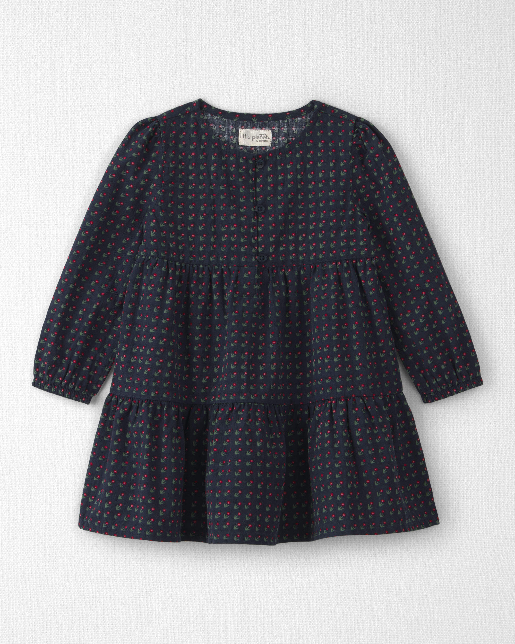 Toddler Girl Organic Cotton Dobby Dress Navy Floral