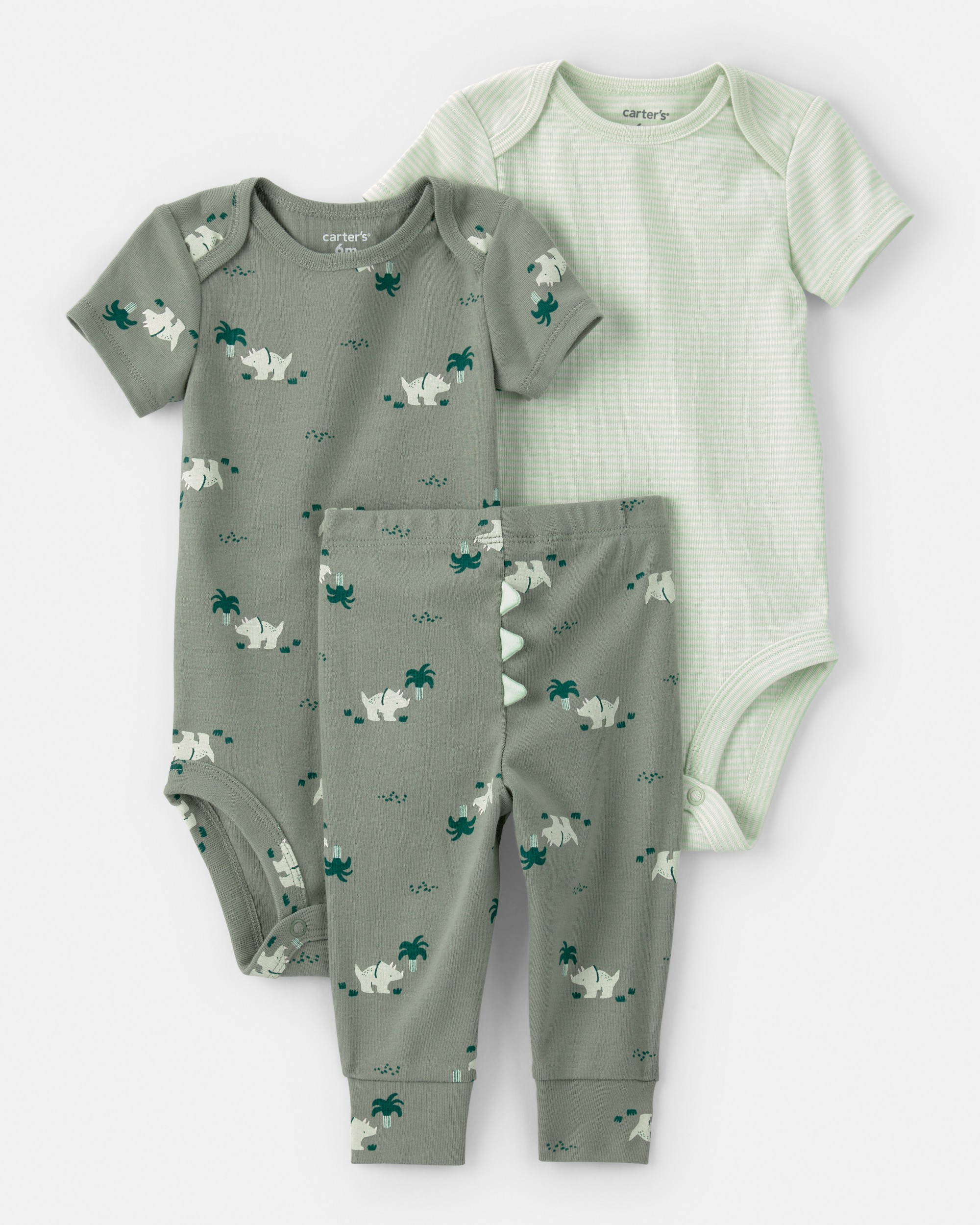 Baby Boy 3-Piece Dinosaur Bodysuits & Pant Set - Green