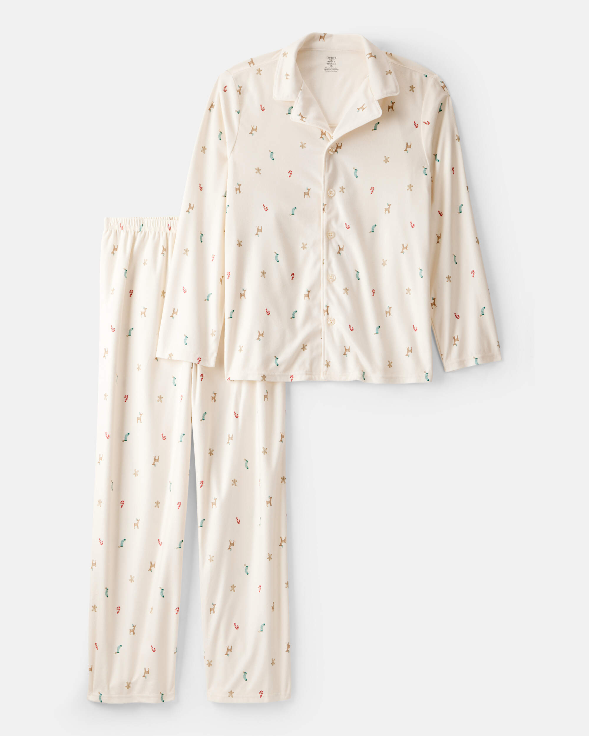 Adult Mini Christmas Fleece Long-Sleeve Loose Fit 2-Piece Pyjamas - White