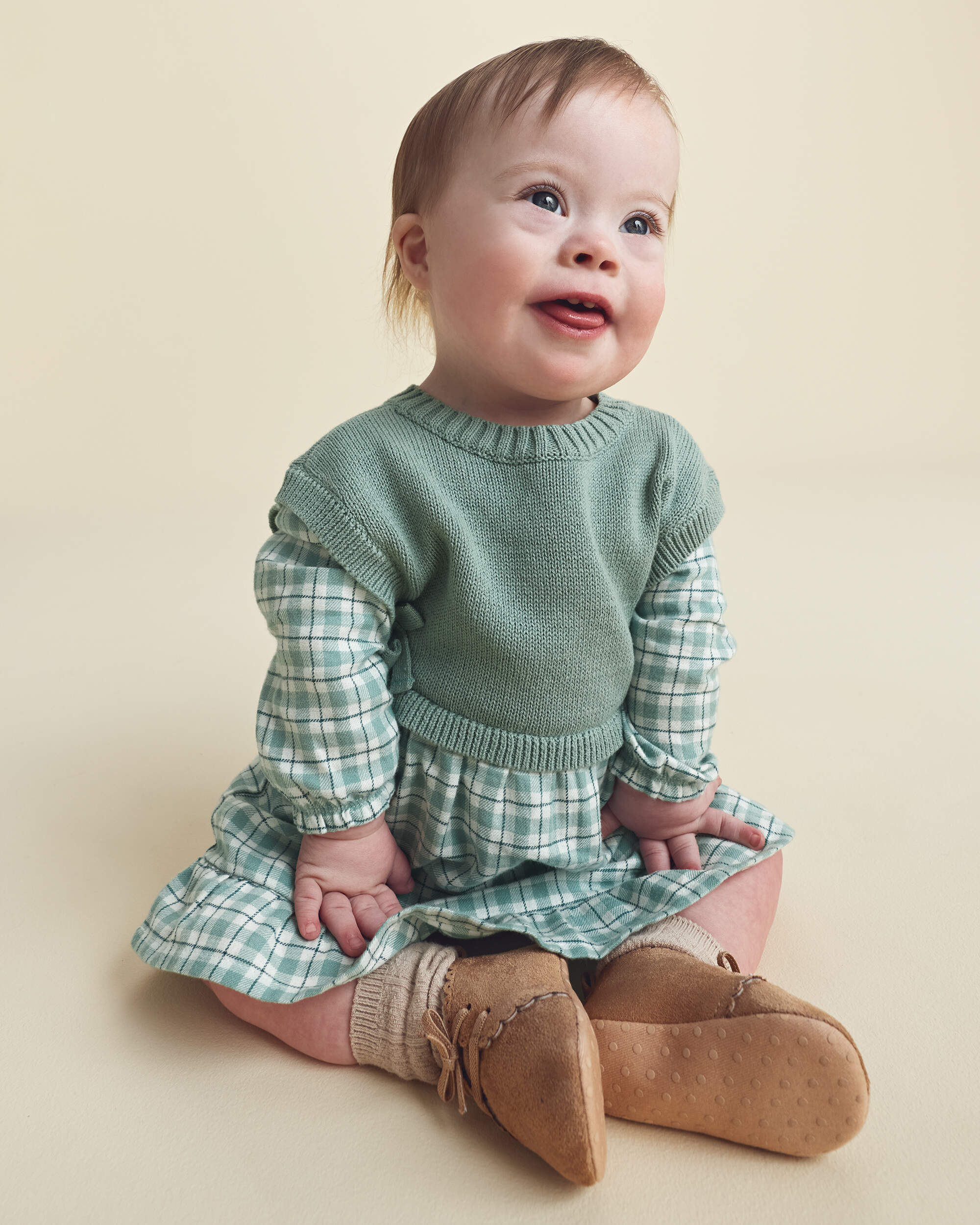 Baby Girl 2-Piece Checkered Flannel Long-Sleeve Dress - Green
