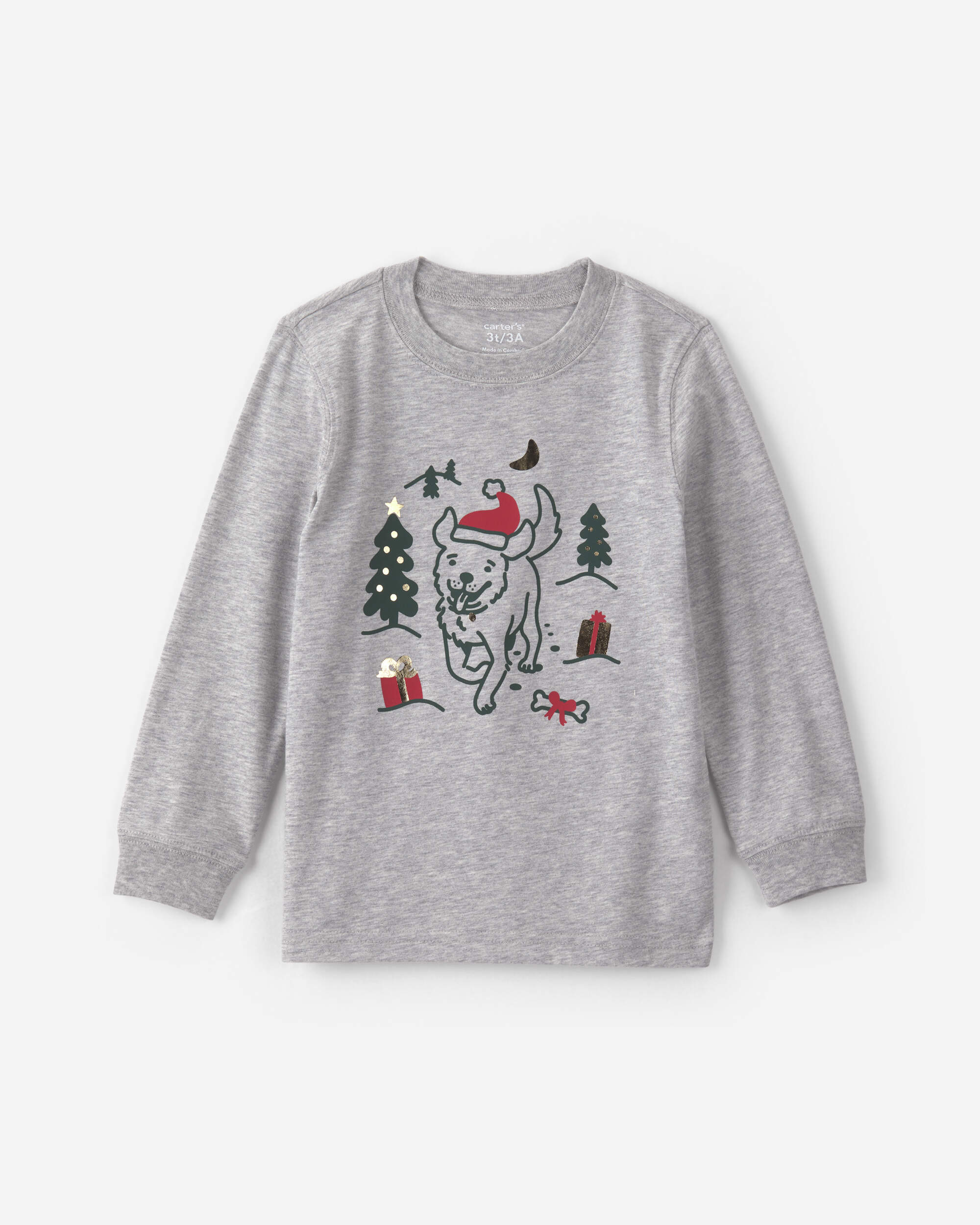 Toddler Boy Christmas Dog Long-Sleeve Graphic Tee - Grey